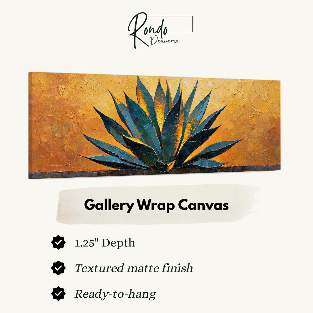 Blue agave on a textured gold background gallery wrap canvas with the image wrapped around the edges