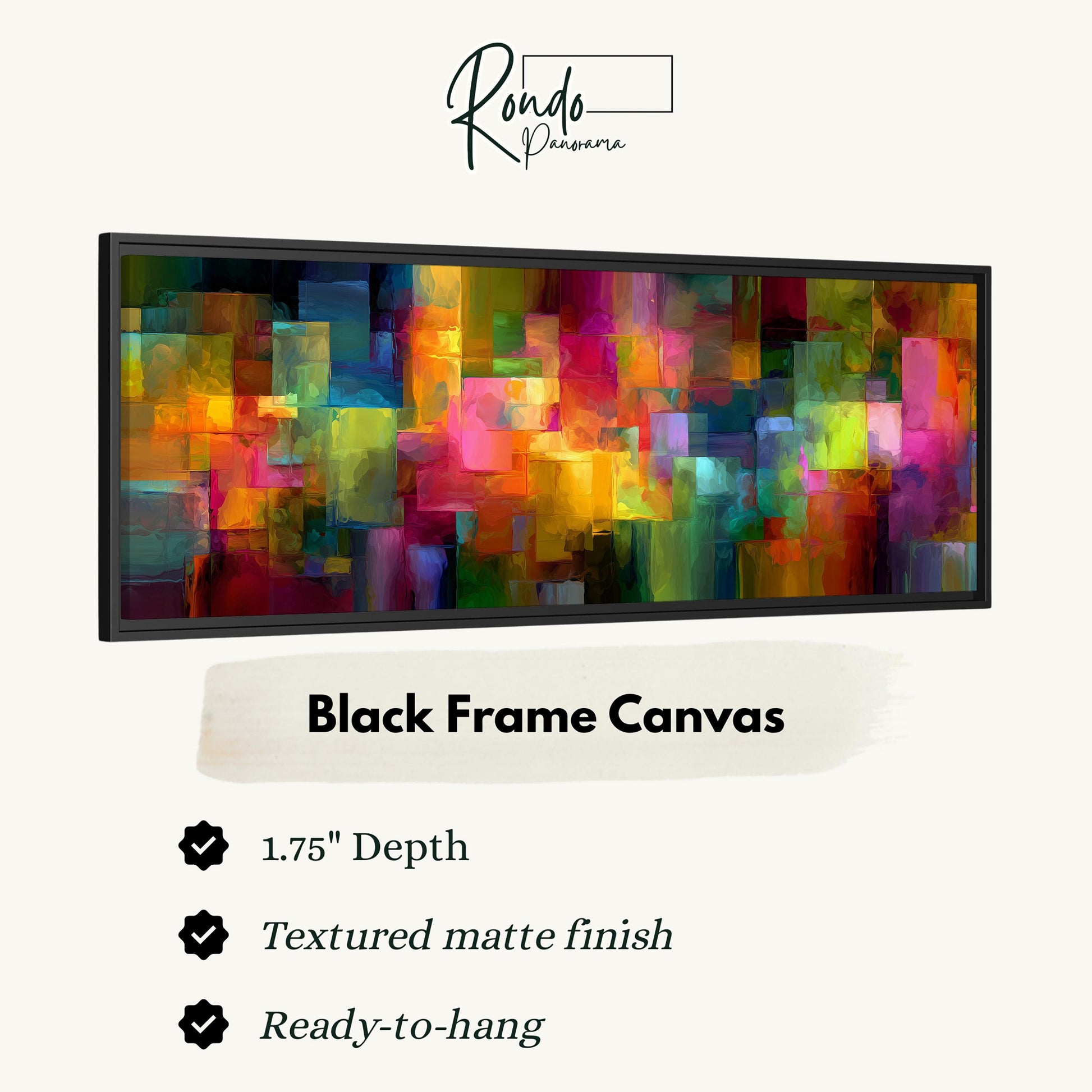 The image is a black frame canvas with a vibrant abstract painting on it.