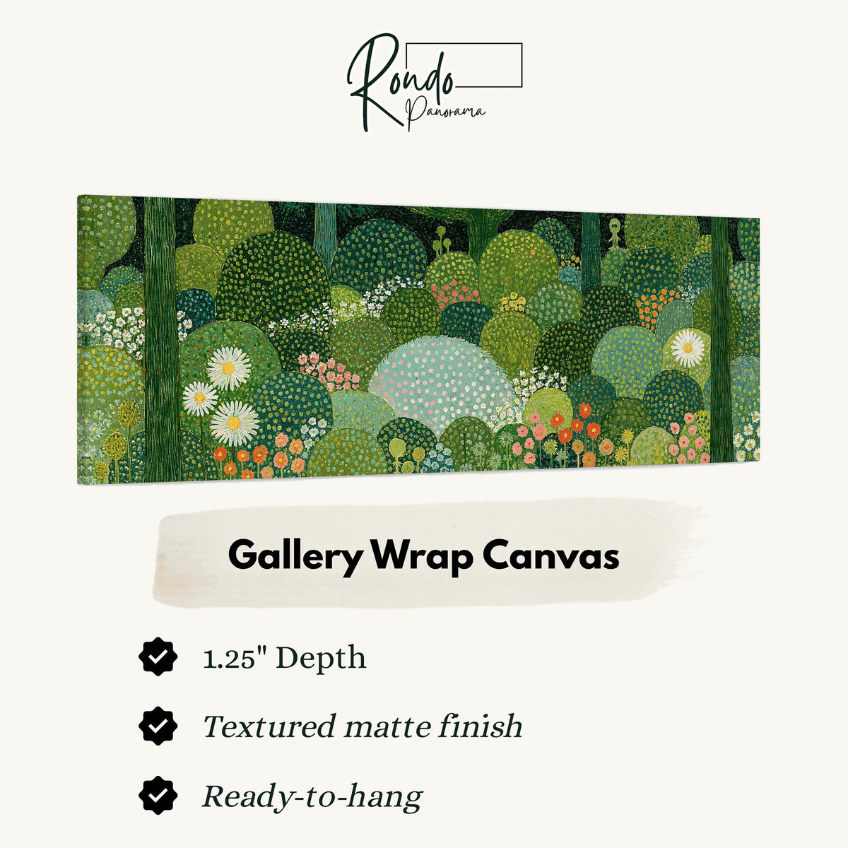 Whimsical dotted topiary garden gallery wrap canvas with the image wrapped around the edges
