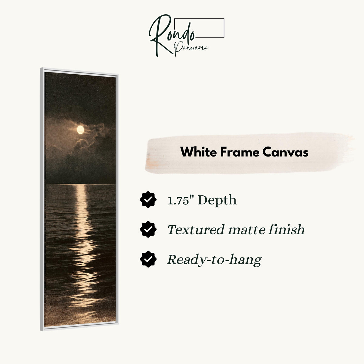 Moonlight reflecting on a dark sepia ocean canvas print in a white floating frame
