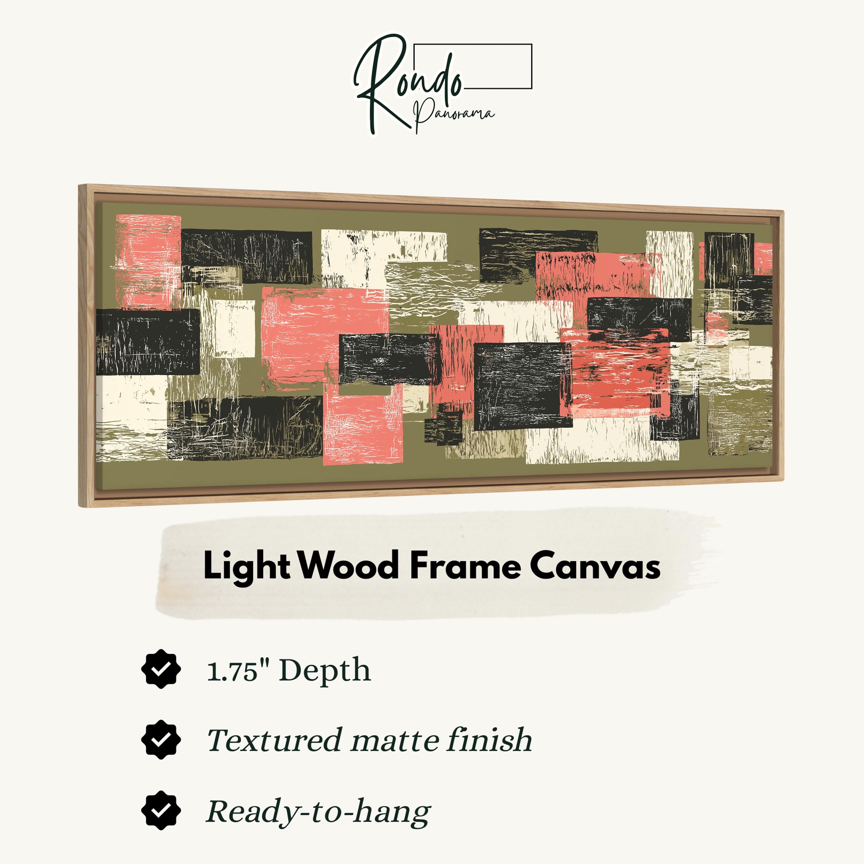 The image is a light wood frame canvas with a textured matte finish, measuring 1.75" in depth. It is ready to hang and has a textured matte finish.