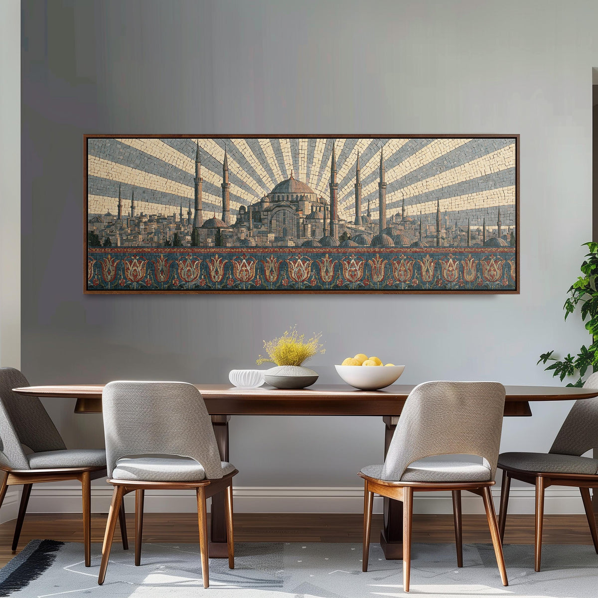 Istanbul skyline at sunrise long horizontal canvas print above a dining table