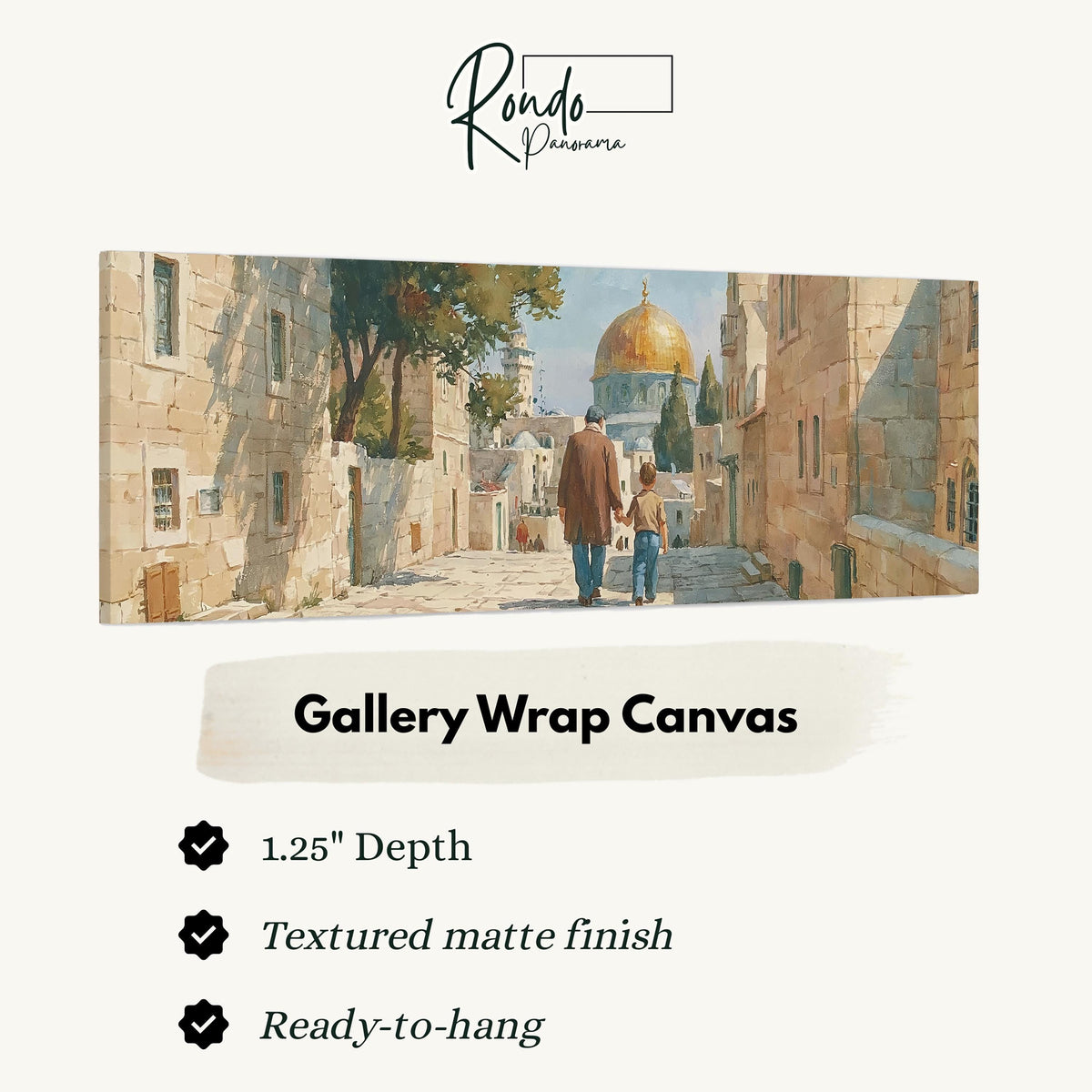 Jerusalem old city street with the golden dome gallery wrap canvas with the image wrapped around the edges