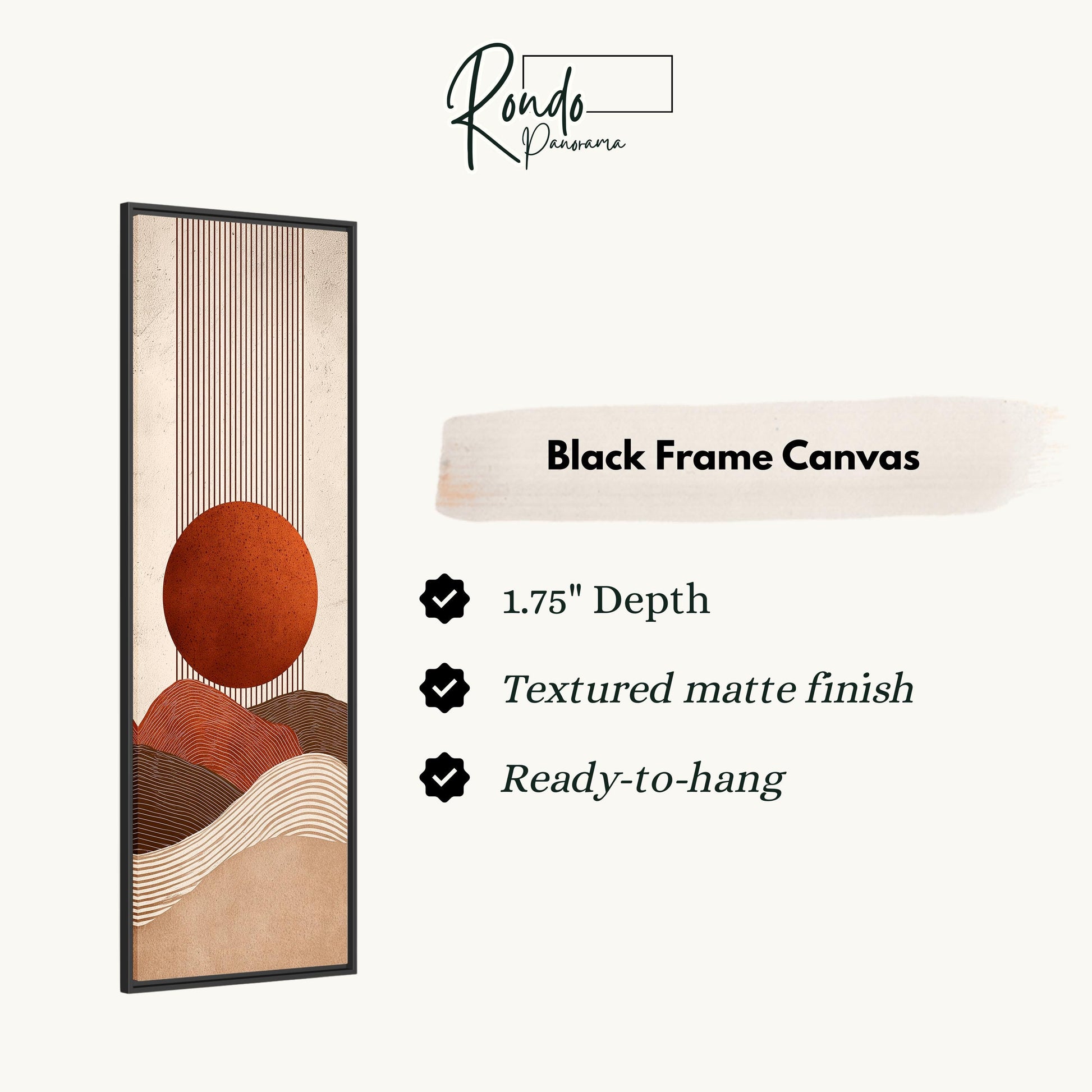 The image is a black frame canvas with a minimalist design featuring a large orange circle and a gradient background.