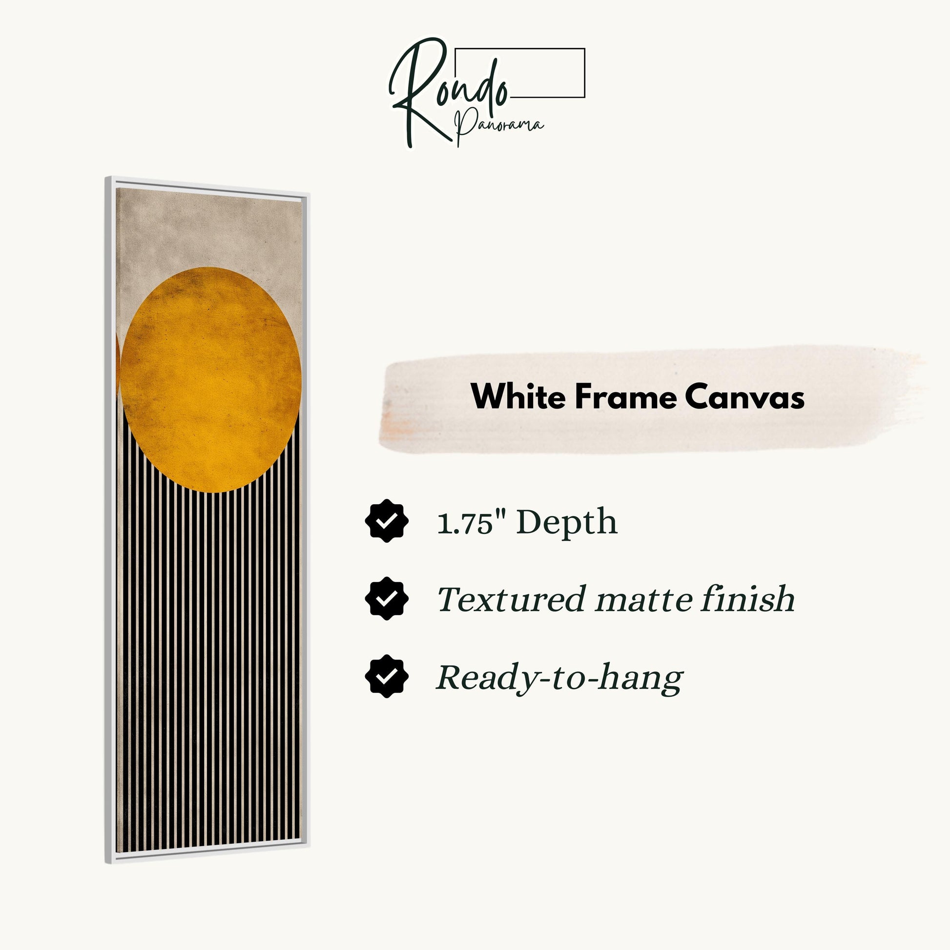 The image is a white frame canvas with a black and white striped design and a large yellow circle.
