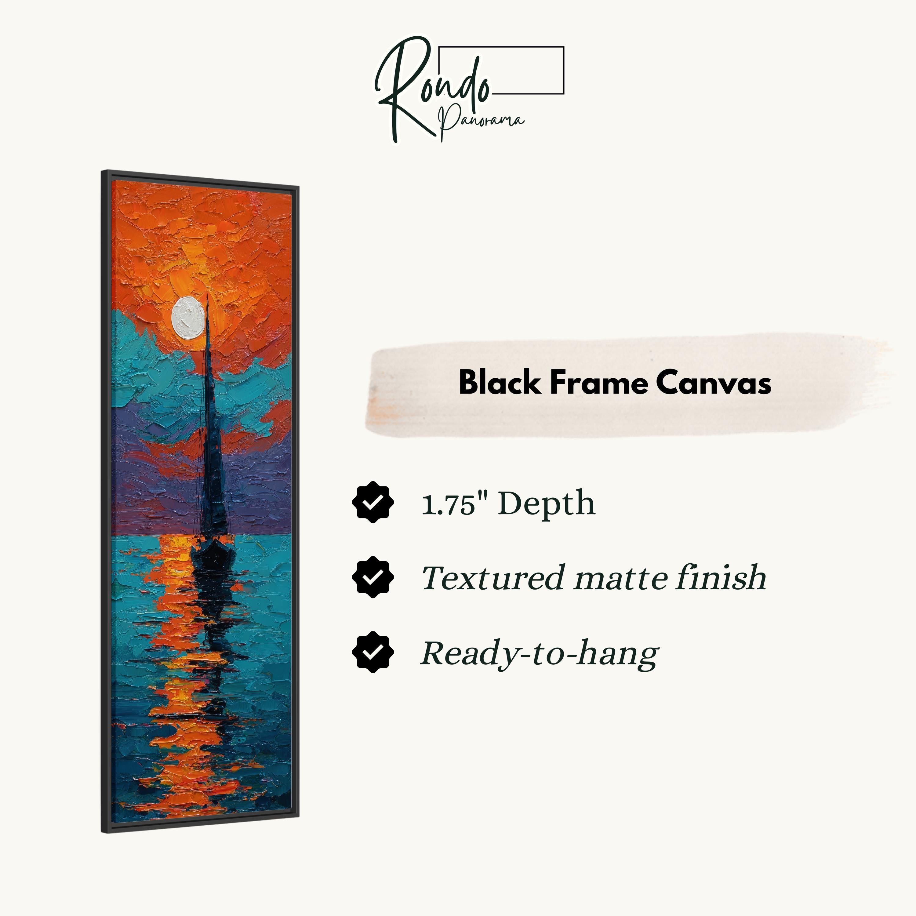 The image is a black frame canvas with a painting of a sailboat on the water.