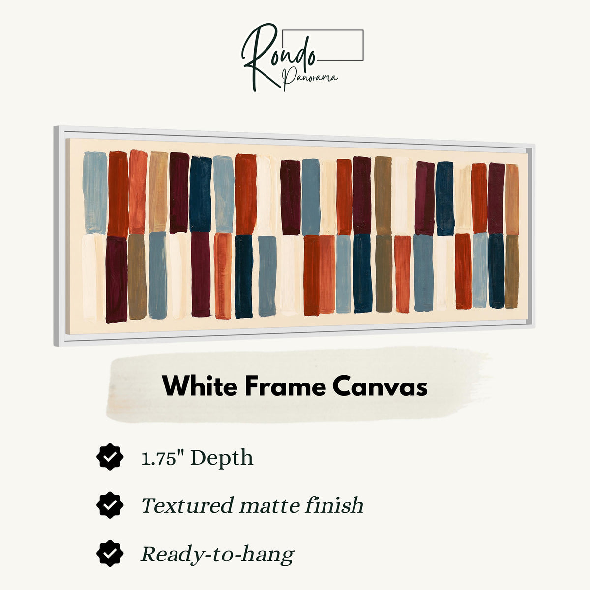 Two tiers of staggered stripe blocks canvas print in a white floating frame
