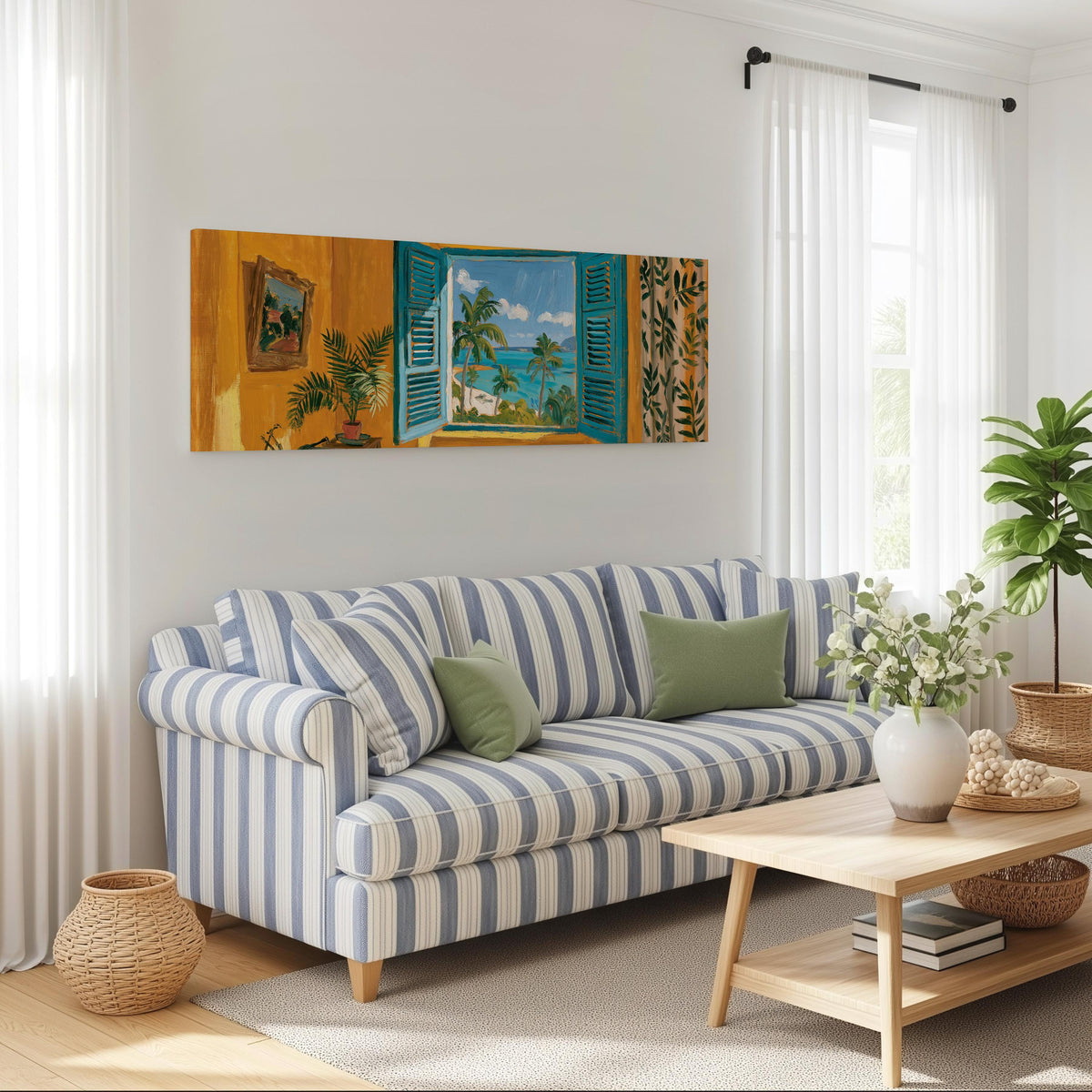 Tropical Beach Window - Wide Panoramic Matisse Style Canvas – RondoPanorama