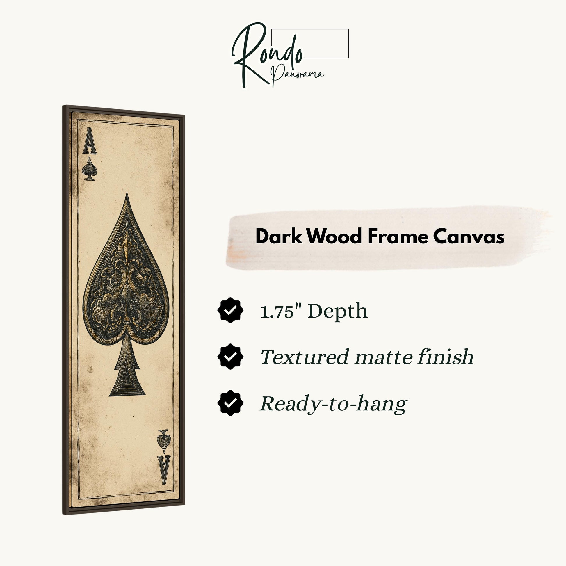 a dark wood frame canvas with a spade of hearts on it.