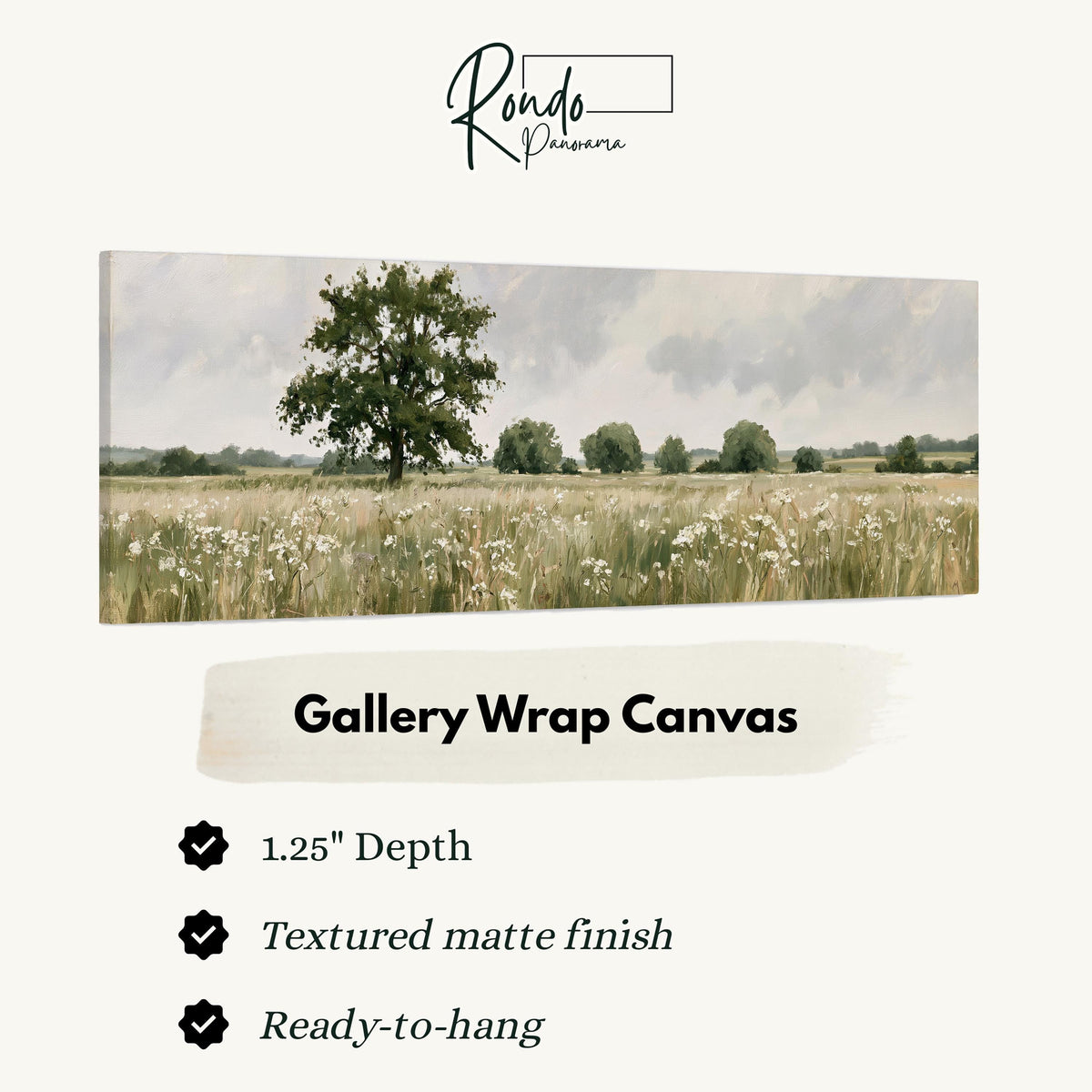 Lone oak tree in a daisy meadow gallery wrap canvas with the image wrapped around the edges