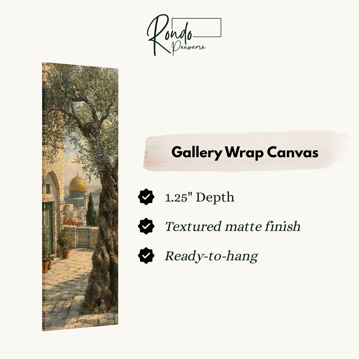 Ancient olive tree near the golden dome gallery wrap canvas with the image wrapped around the edges