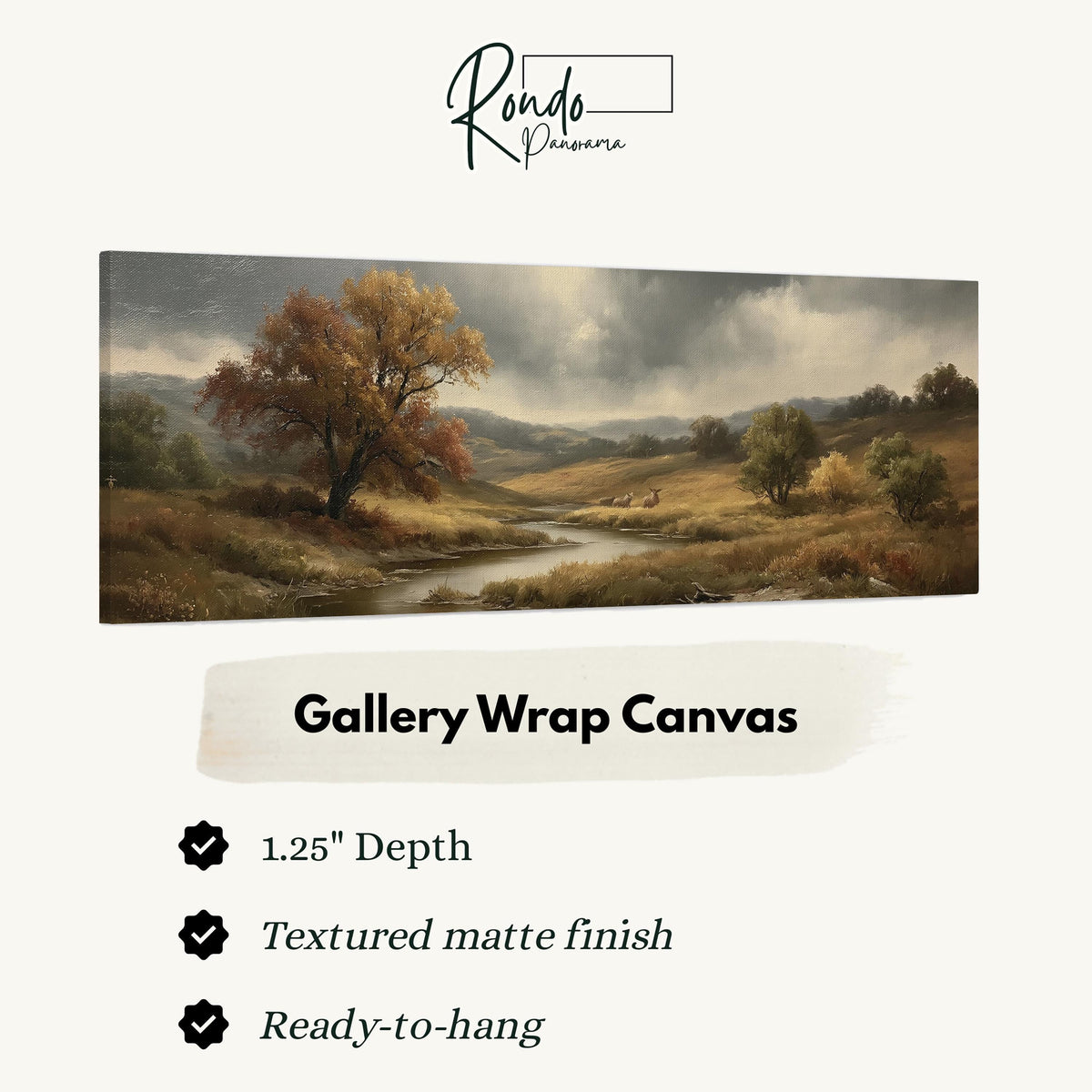 Autumn river valley under a stormy sky gallery wrap canvas with the image wrapped around the edges