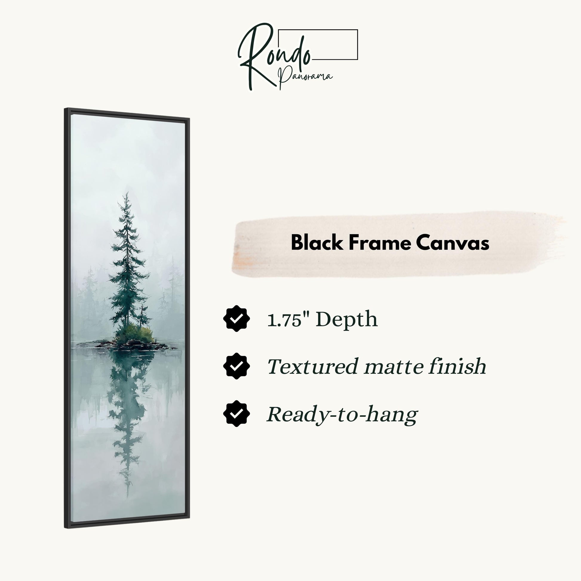 The image is a black frame canvas depicting a tall tree reflected in a body of water, creating a serene and tranquil scene.