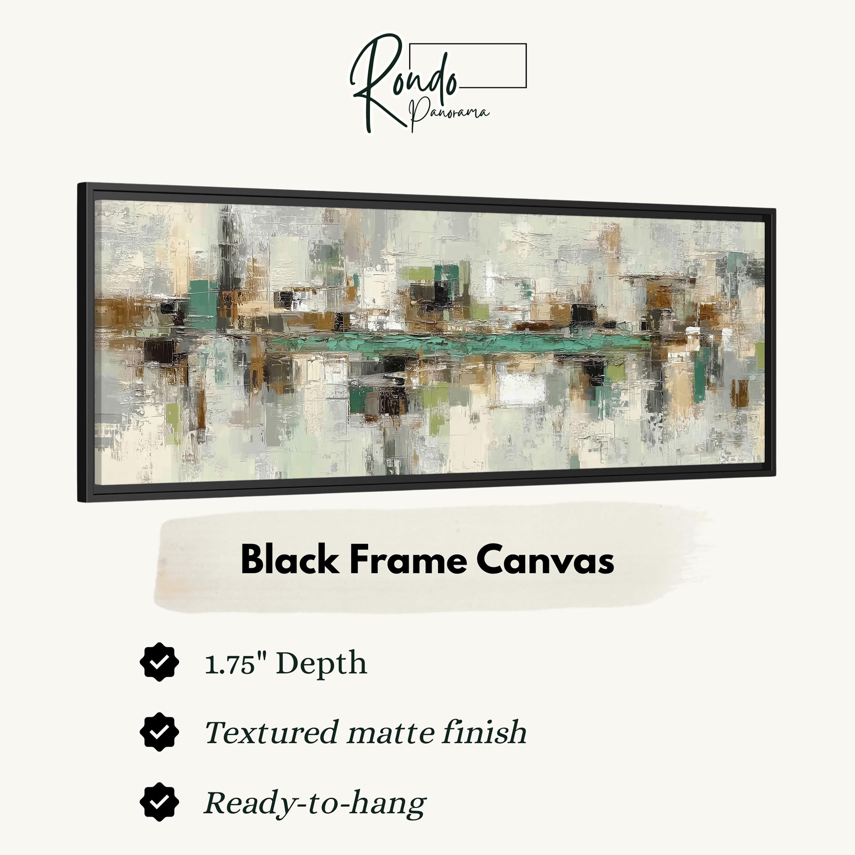 The image is a black frame canvas with a textured matte finish, measuring 1.75" in depth. It is ready to hang and has a textured matte finish.