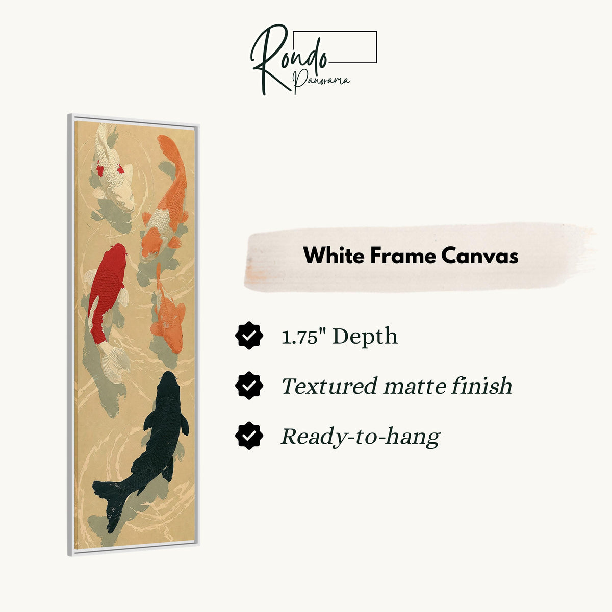 Koi fish pond canvas print in a white floating frame