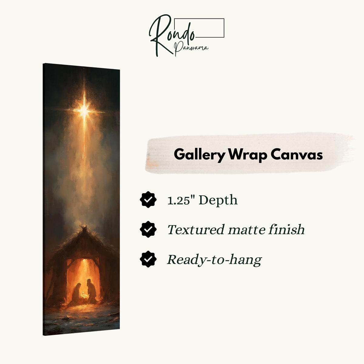 Star of Bethlehem shining over the manger gallery wrap canvas with the image wrapped around the edges
