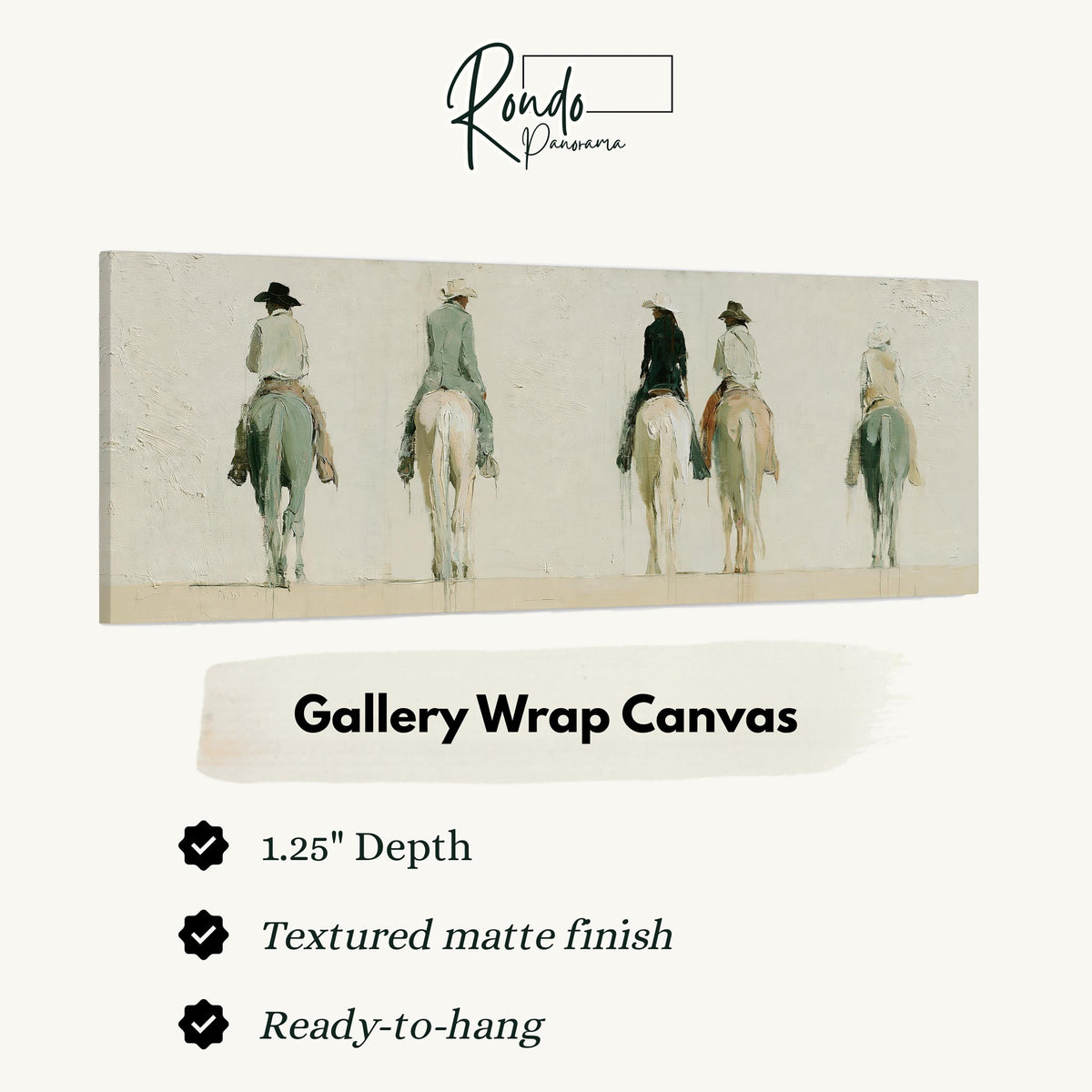 Riders on horseback seen from behind gallery wrap canvas with the image wrapped around the edges