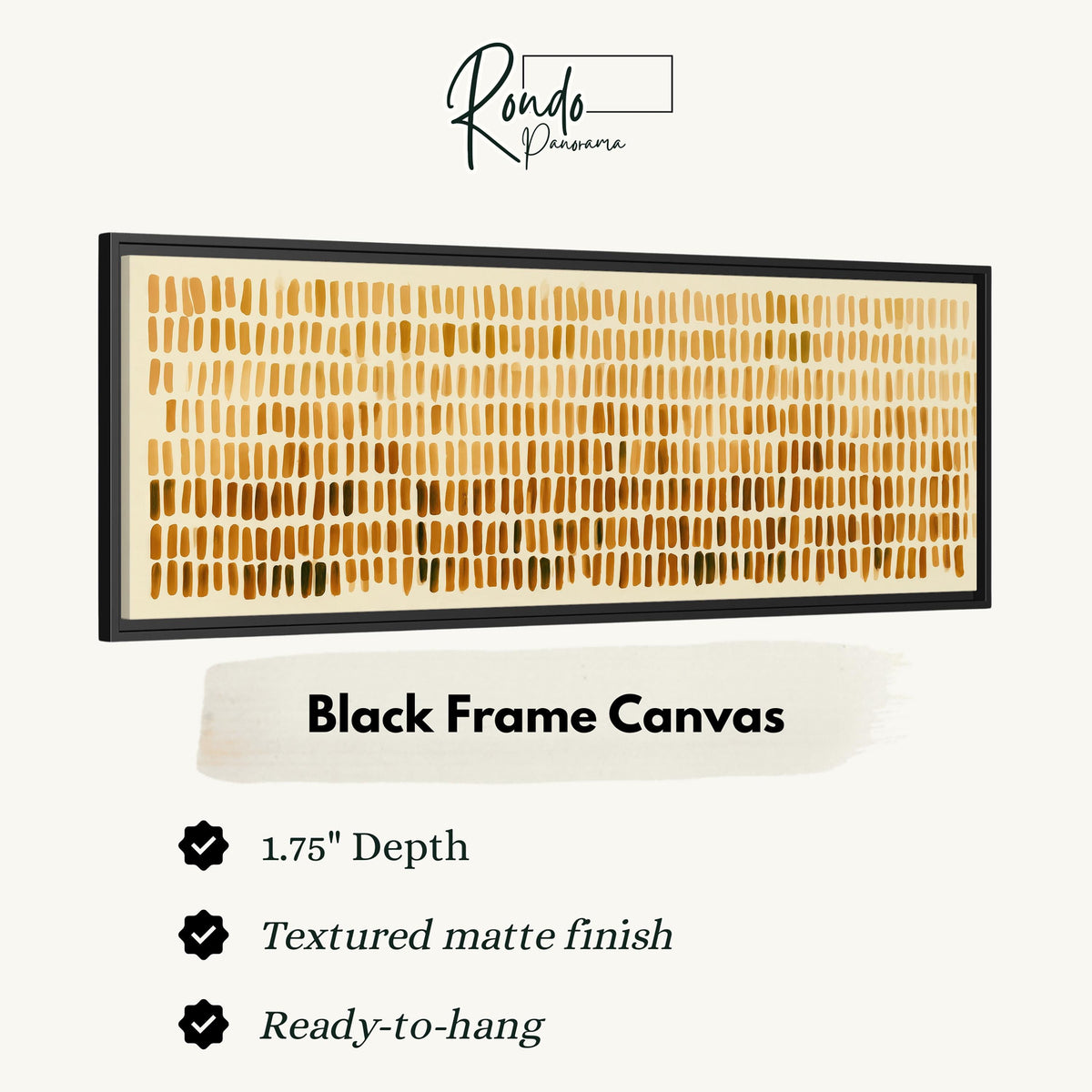 Brushmarks fading from cream to amber canvas print in a black floating frame