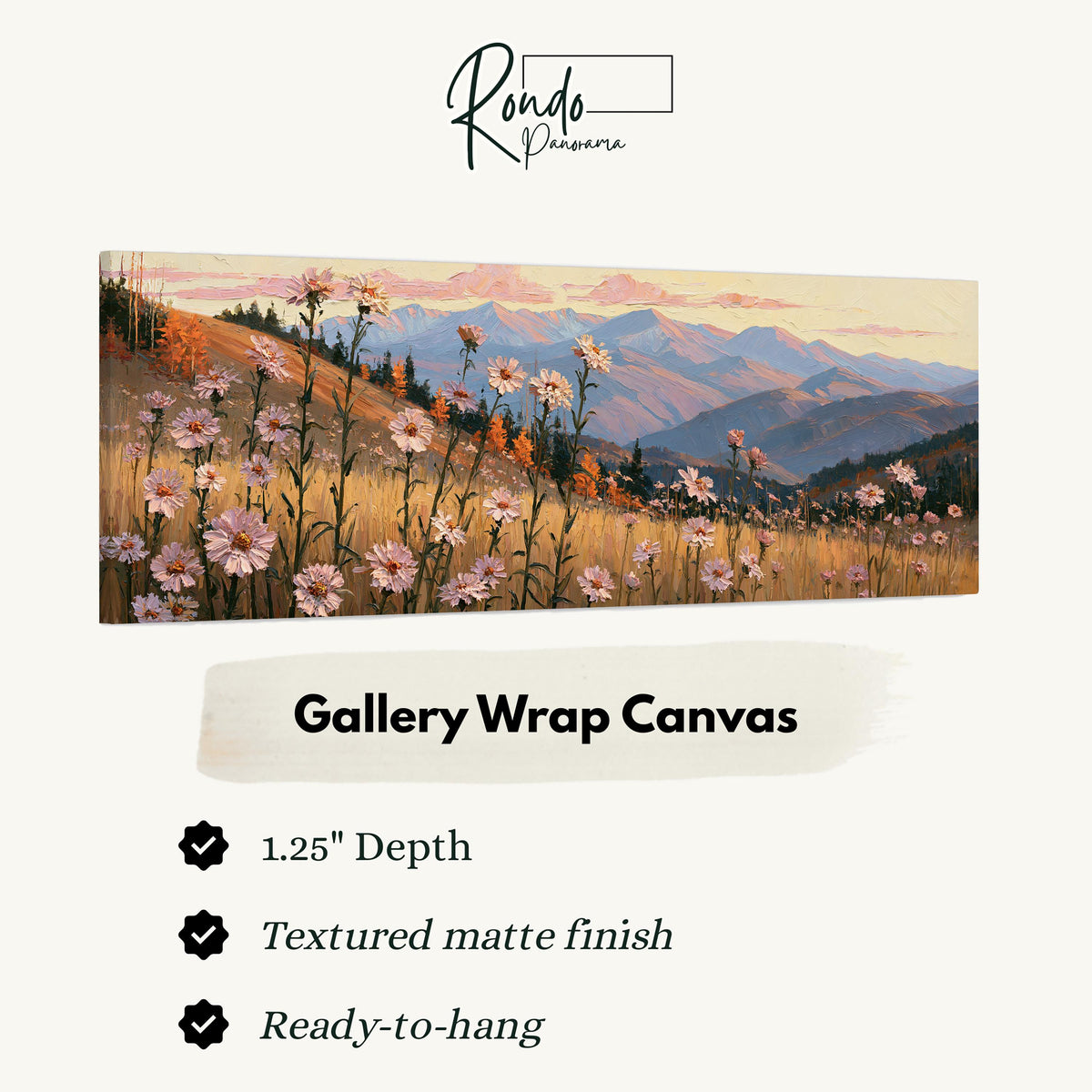 Wildflower meadow with mountains gallery wrap canvas with the image wrapped around the edges