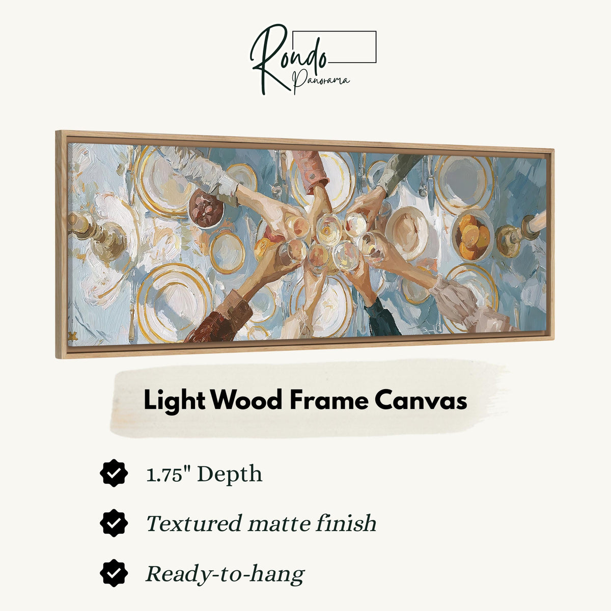 Elegant wine toast over a linen table canvas print in a light wood floating frame