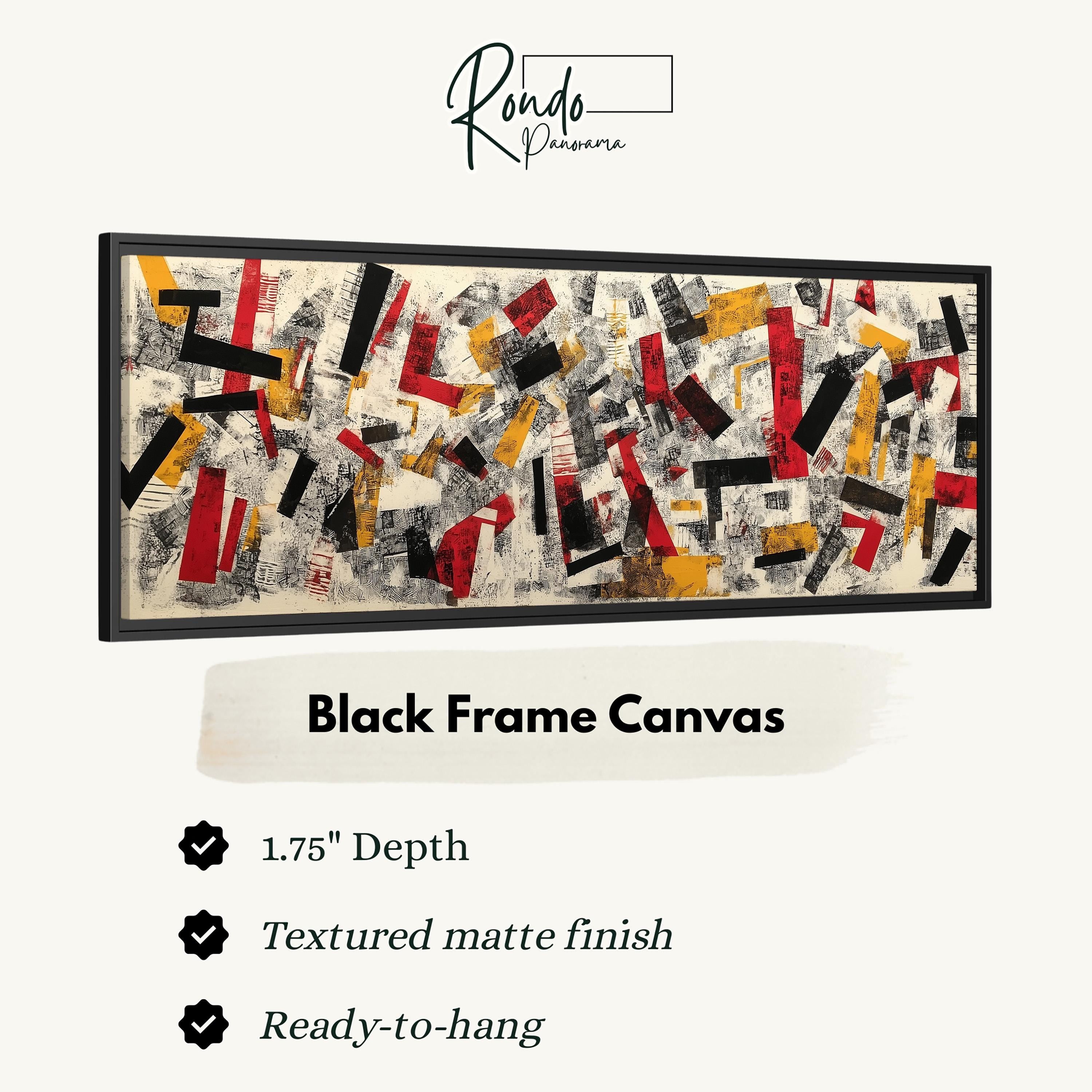 The image is a black frame canvas with a textured matte finish, measuring 1.75" in depth. It is ready to hang and has a textured matte finish.