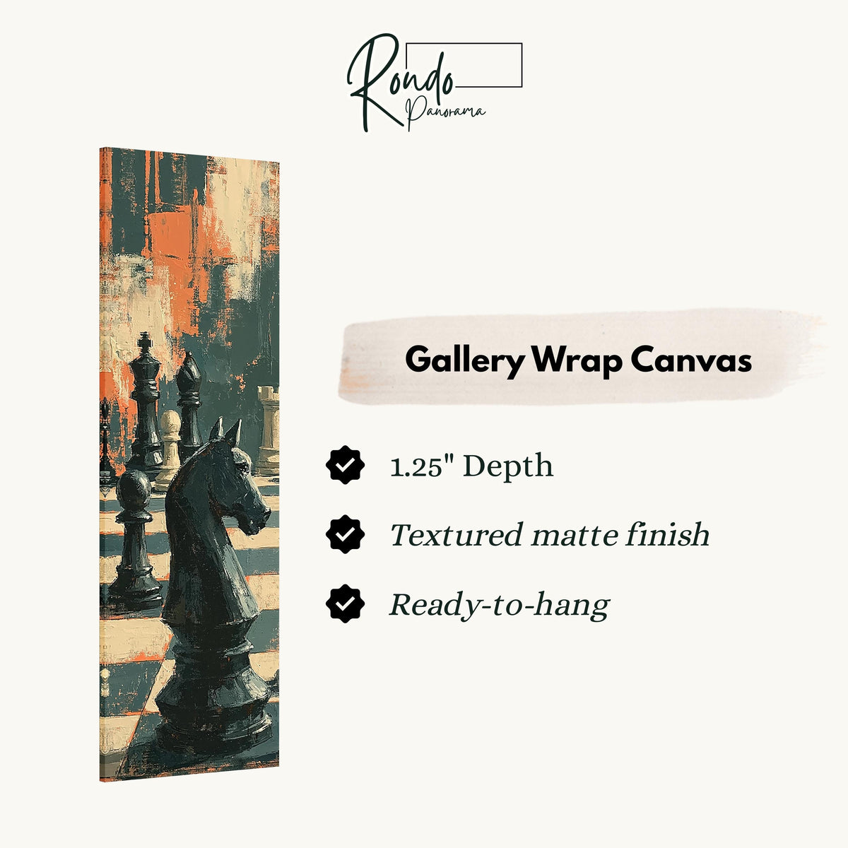 Black chess knight in dramatic shadows gallery wrap canvas with the image wrapped around the edges