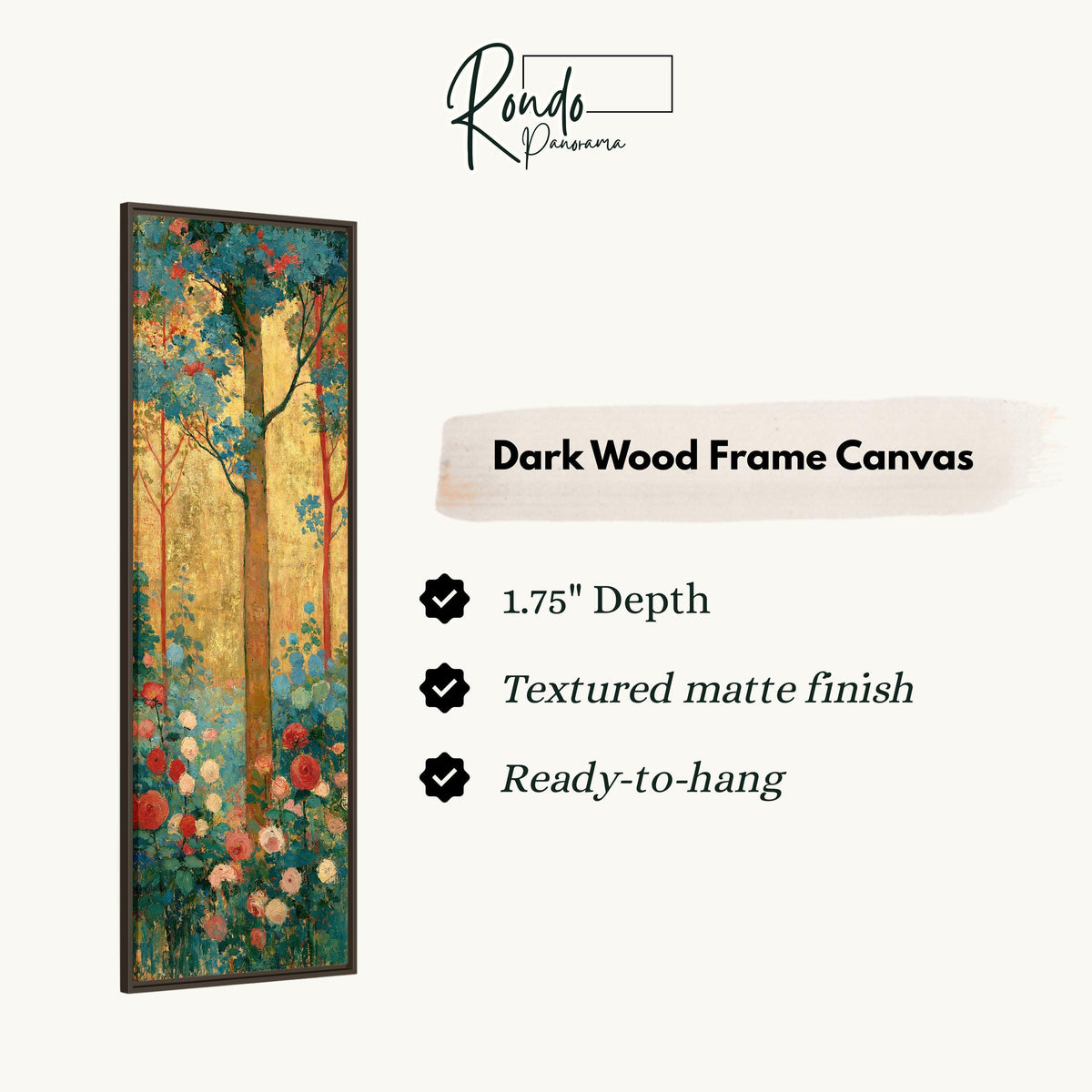 Golden tree with roses in an Art Nouveau style canvas print in a dark wood floating frame