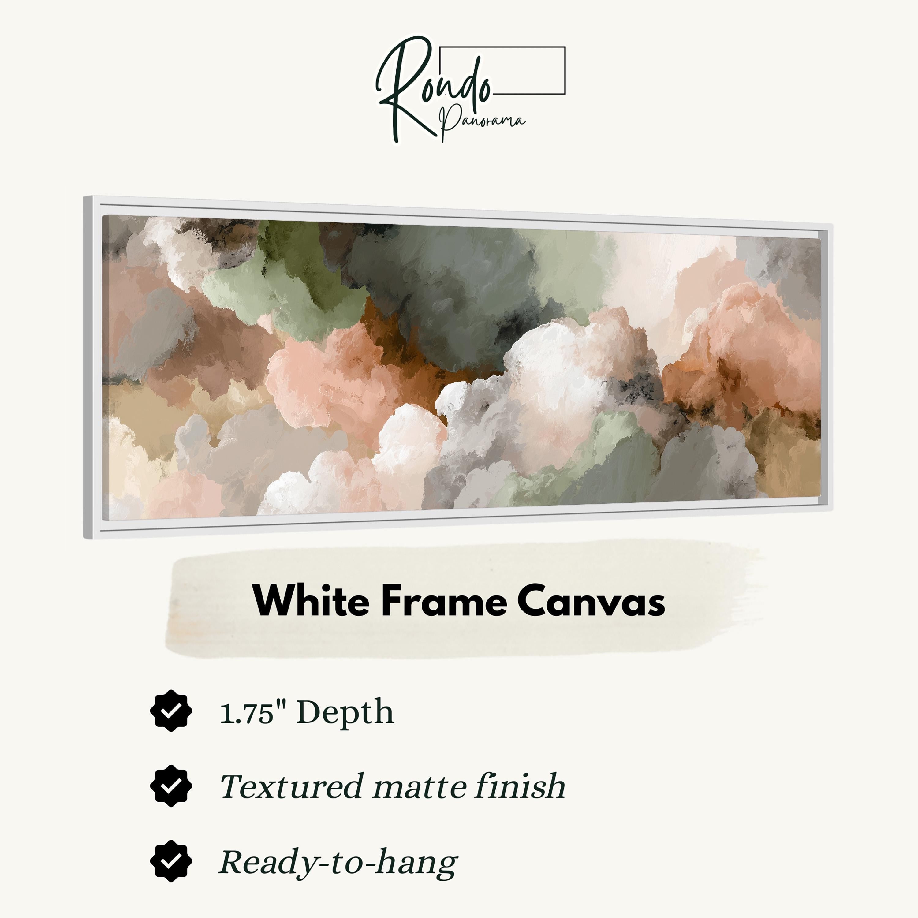 The image is a white frame canvas with a textured matte finish, measuring 1.75" in depth. It is ready to hang and has a textured matte finish.