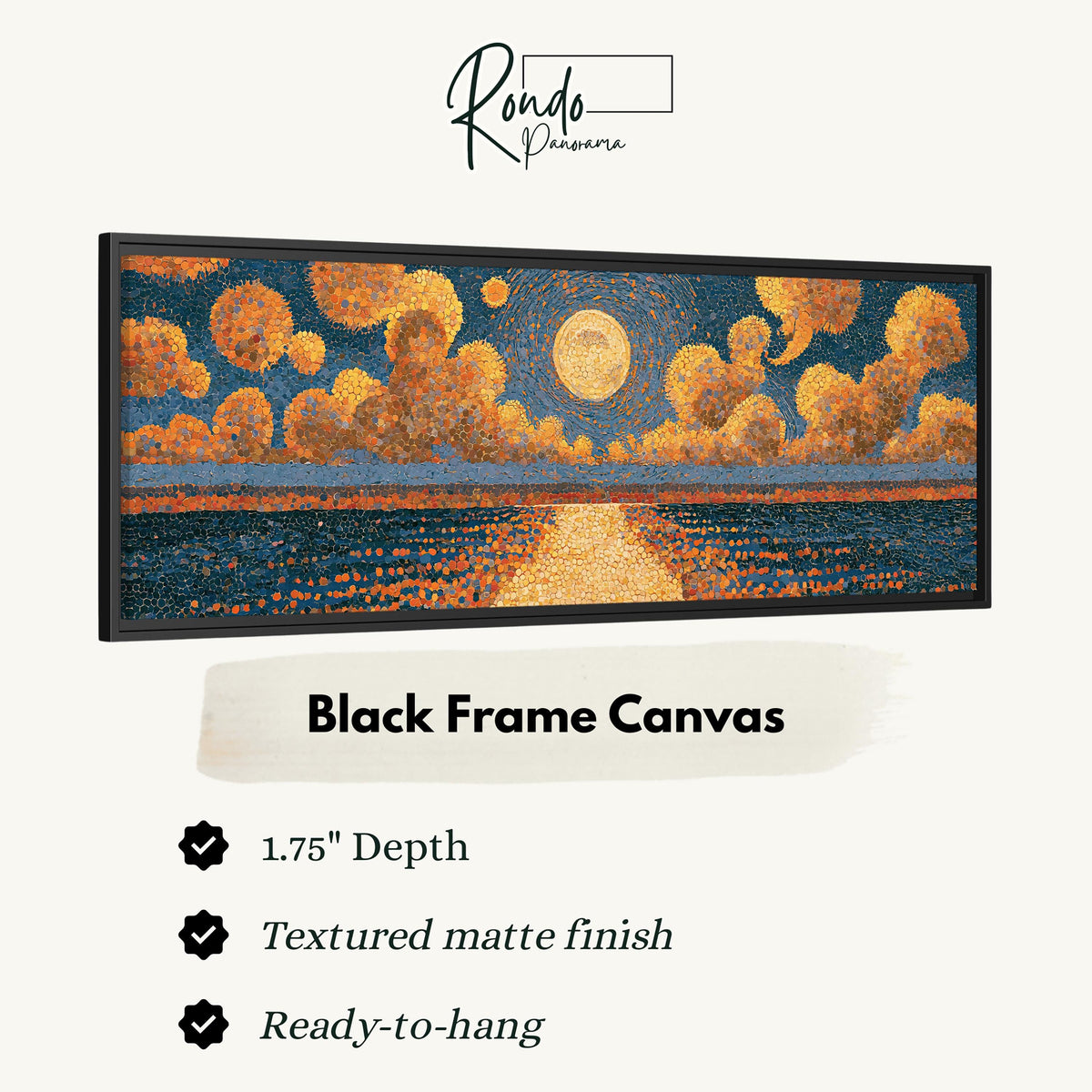 Golden sunset over a lake canvas print in a black floating frame