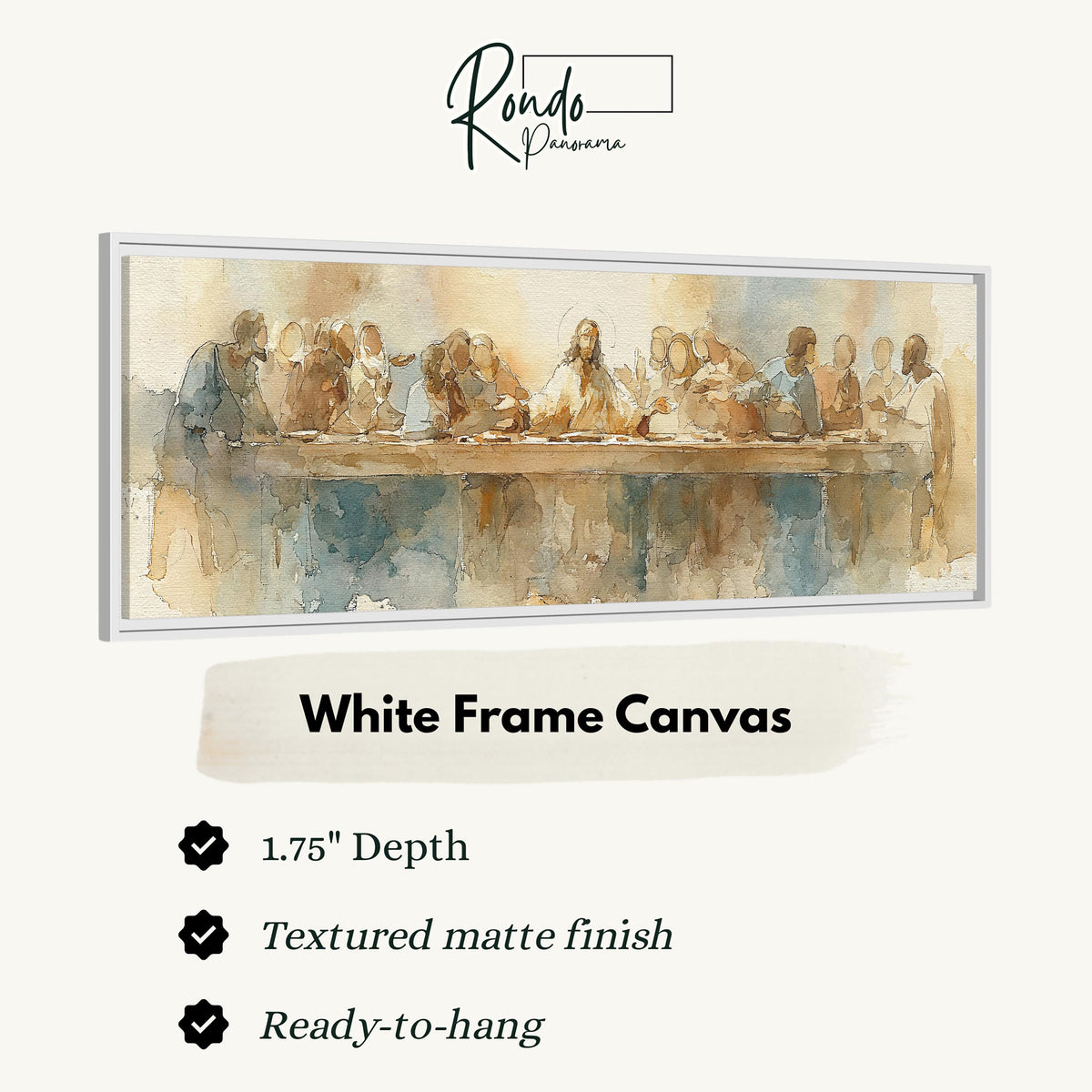 The Last Supper in watercolor canvas print in a white floating frame