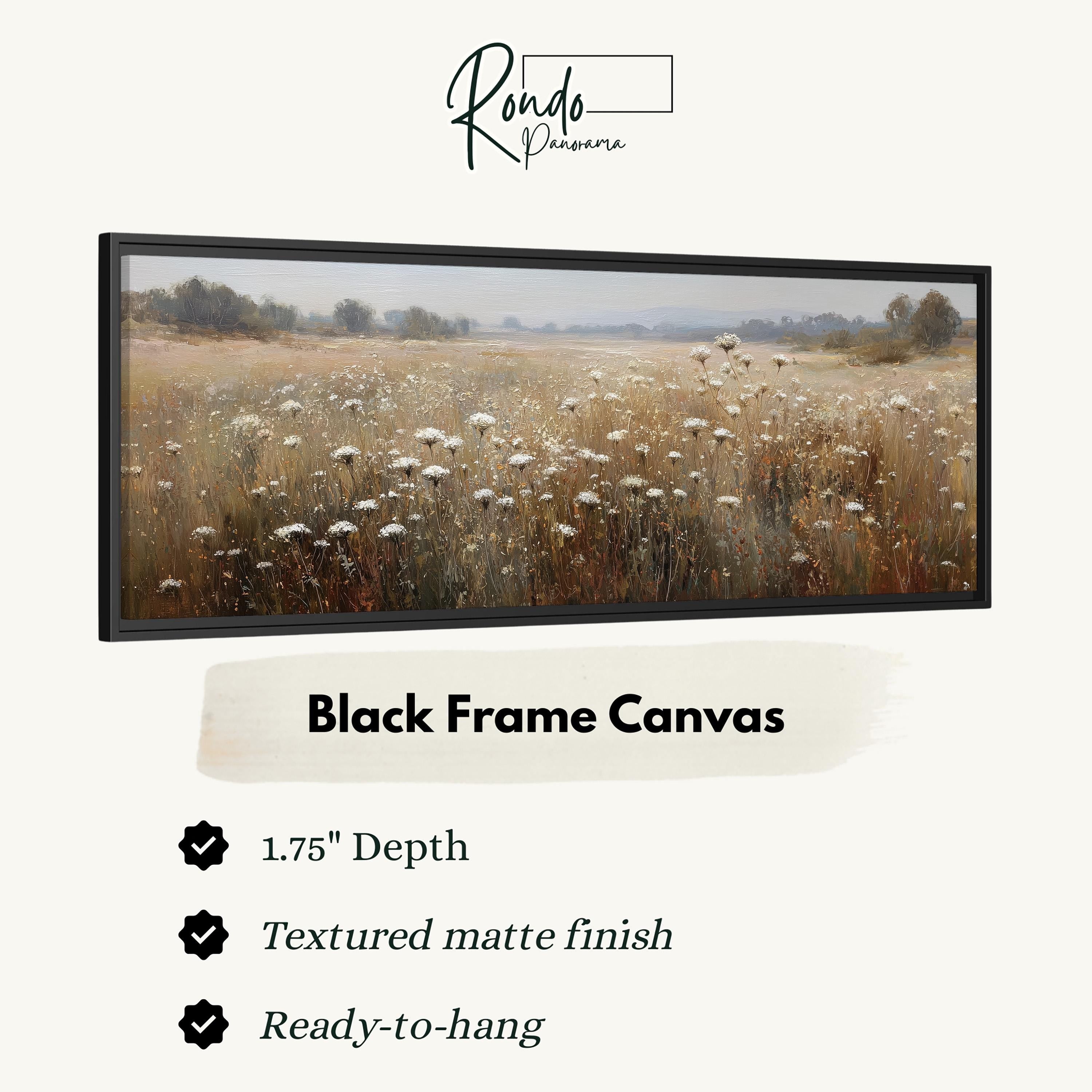 The image is a black frame canvas depicting a field of flowers.