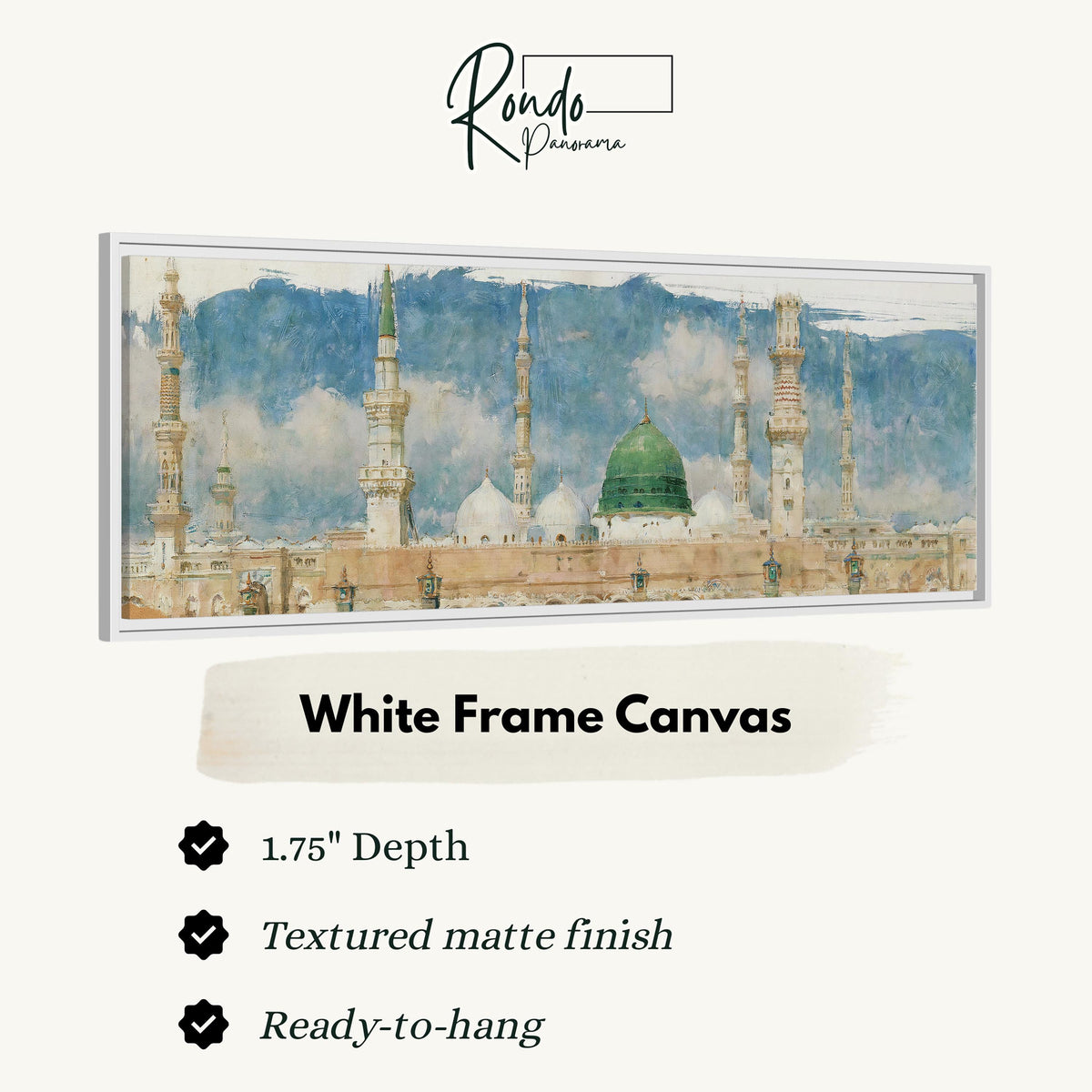 The green dome of the Prophet's Mosque in Medina canvas print in a white floating frame