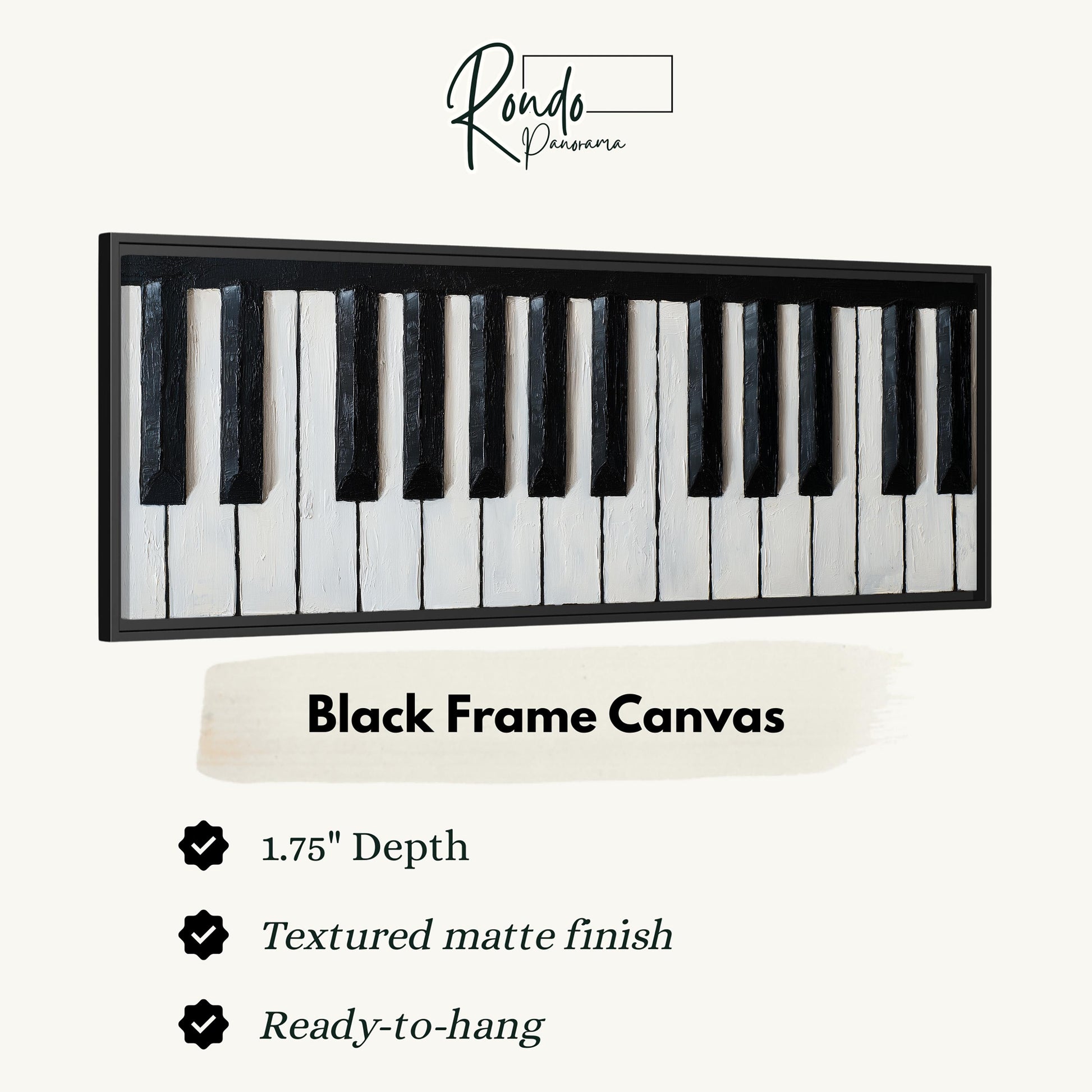 a black frame canvas with a close-up view of a piano keyboard.