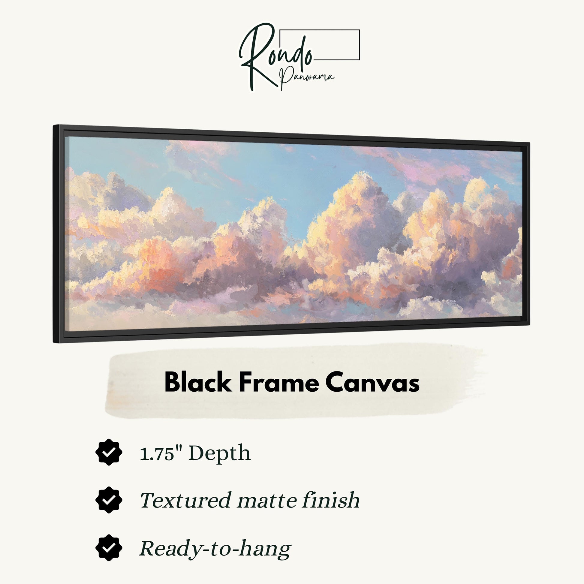 The image is a black frame canvas depicting a beautiful cloud-filled sky.