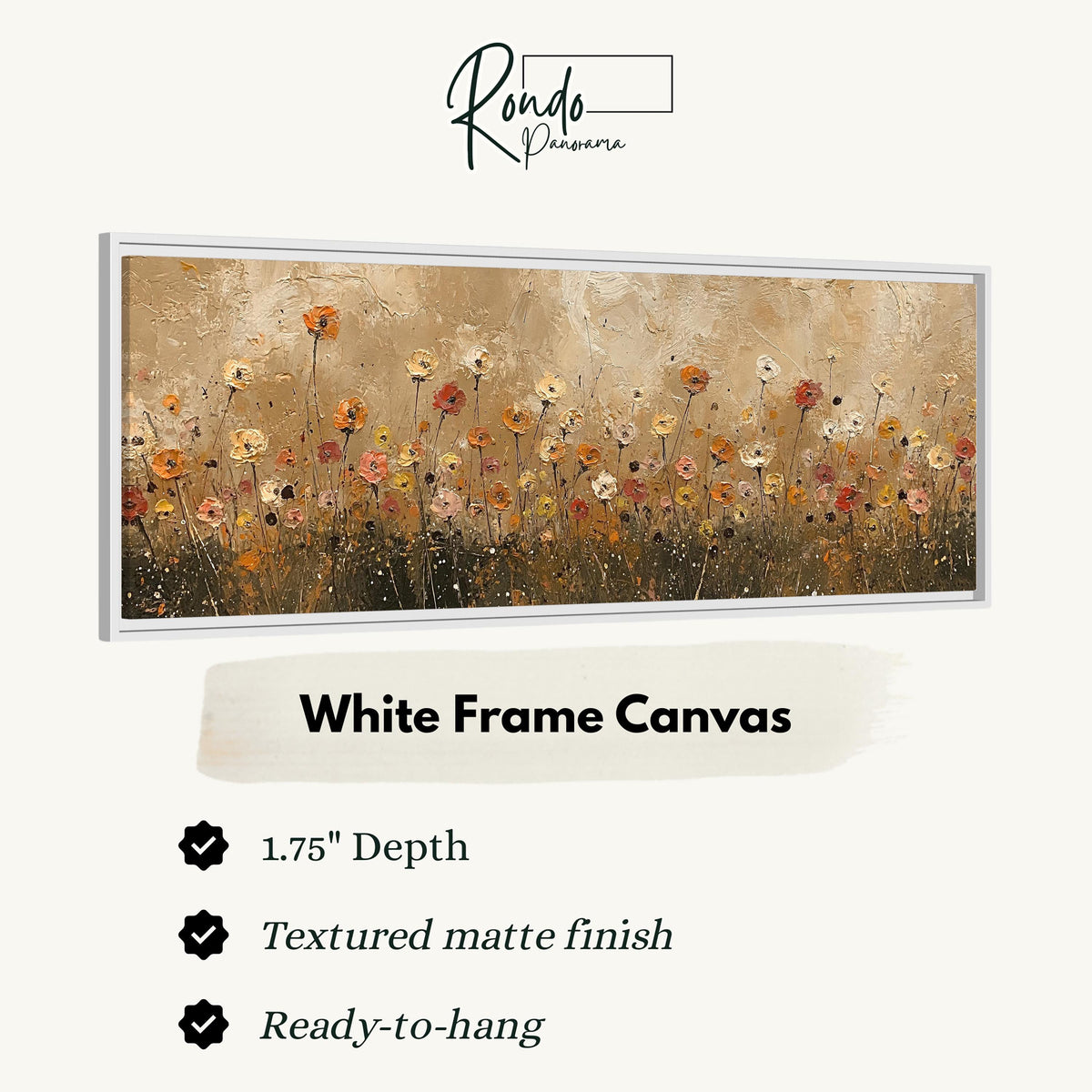 Golden wildflower field canvas print in a white floating frame