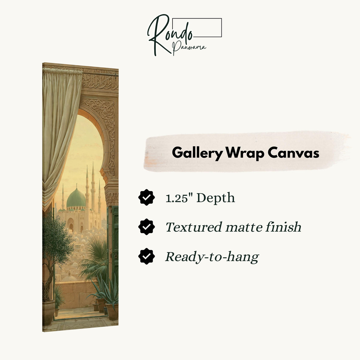 Mosque seen through an ornate arch gallery wrap canvas with the image wrapped around the edges