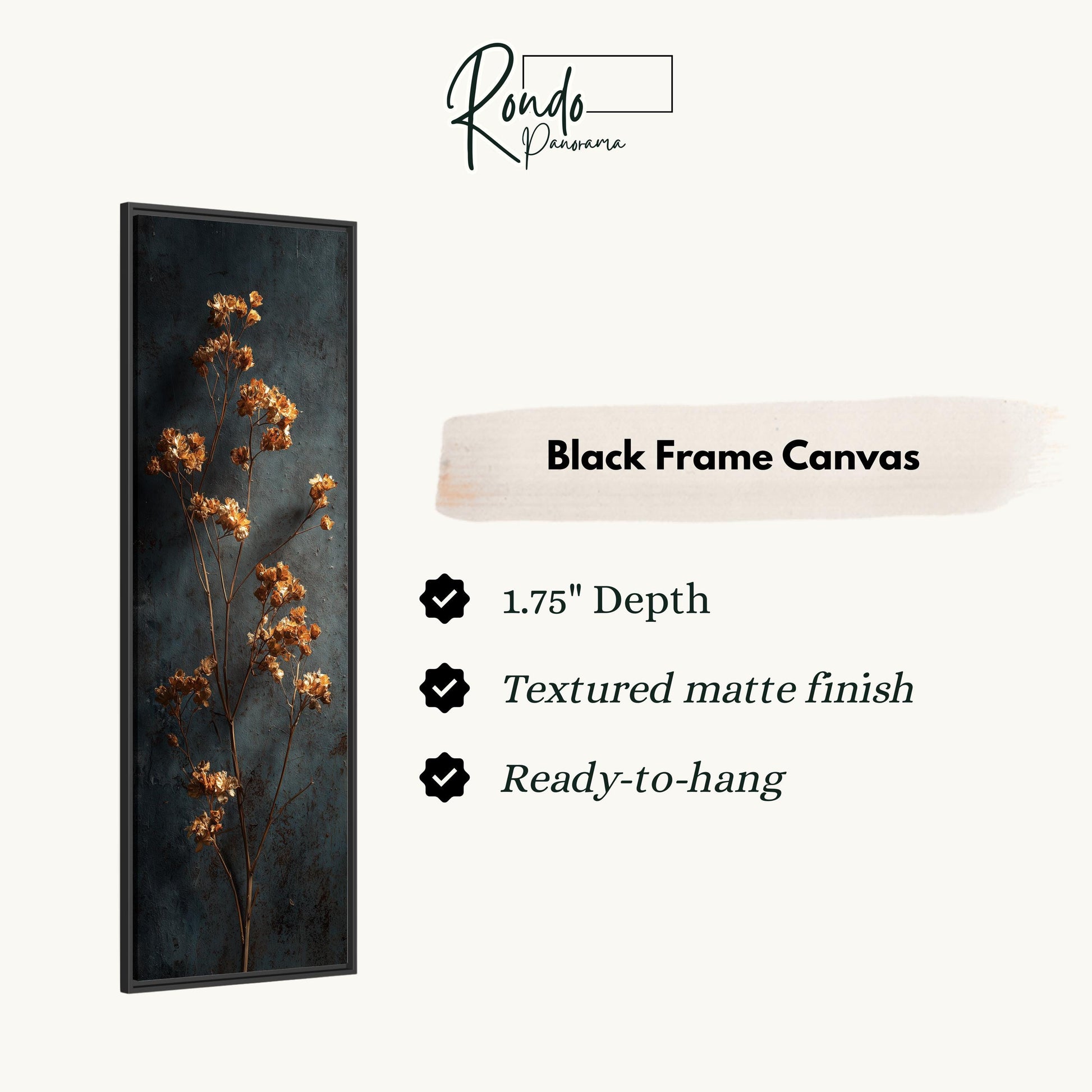 The image is a black frame canvas with a close-up of a plant with orange flowers.