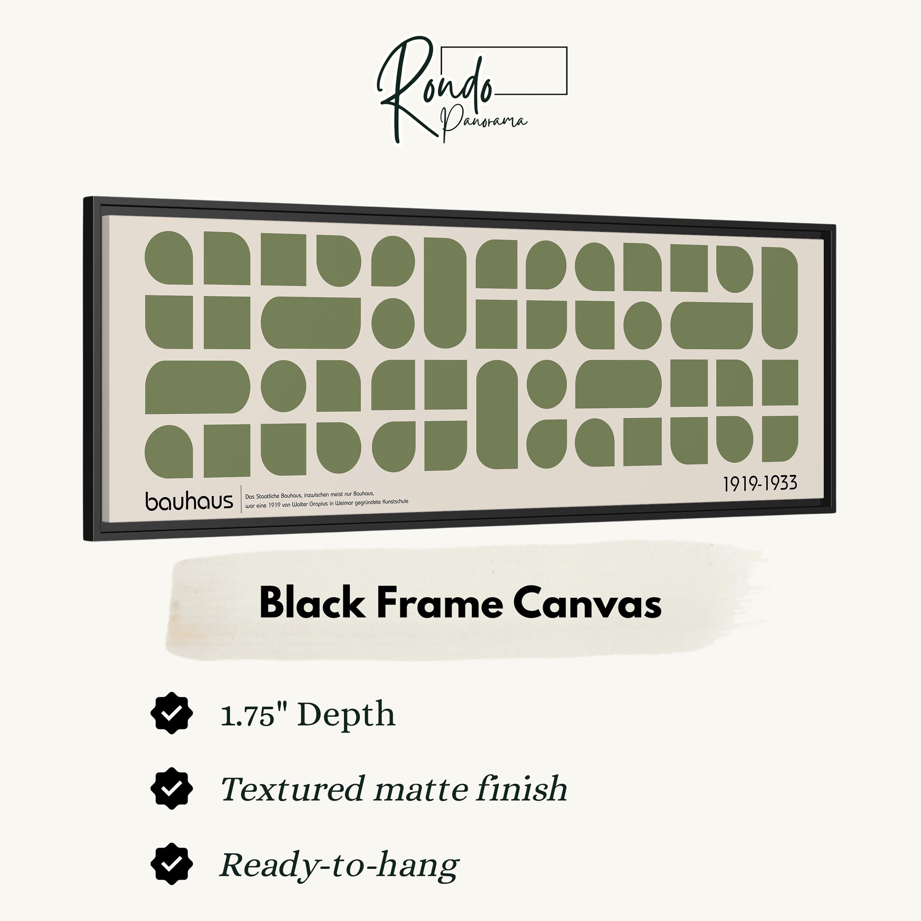 The image is a black frame canvas with a geometric pattern of green circles and rectangles.