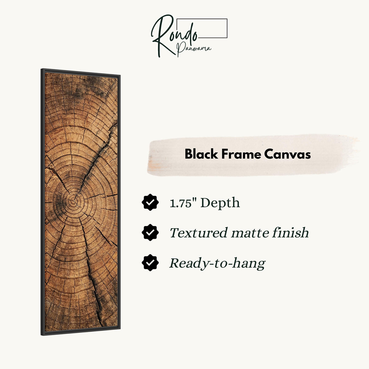 Natural tree ring texture canvas print in a black floating frame