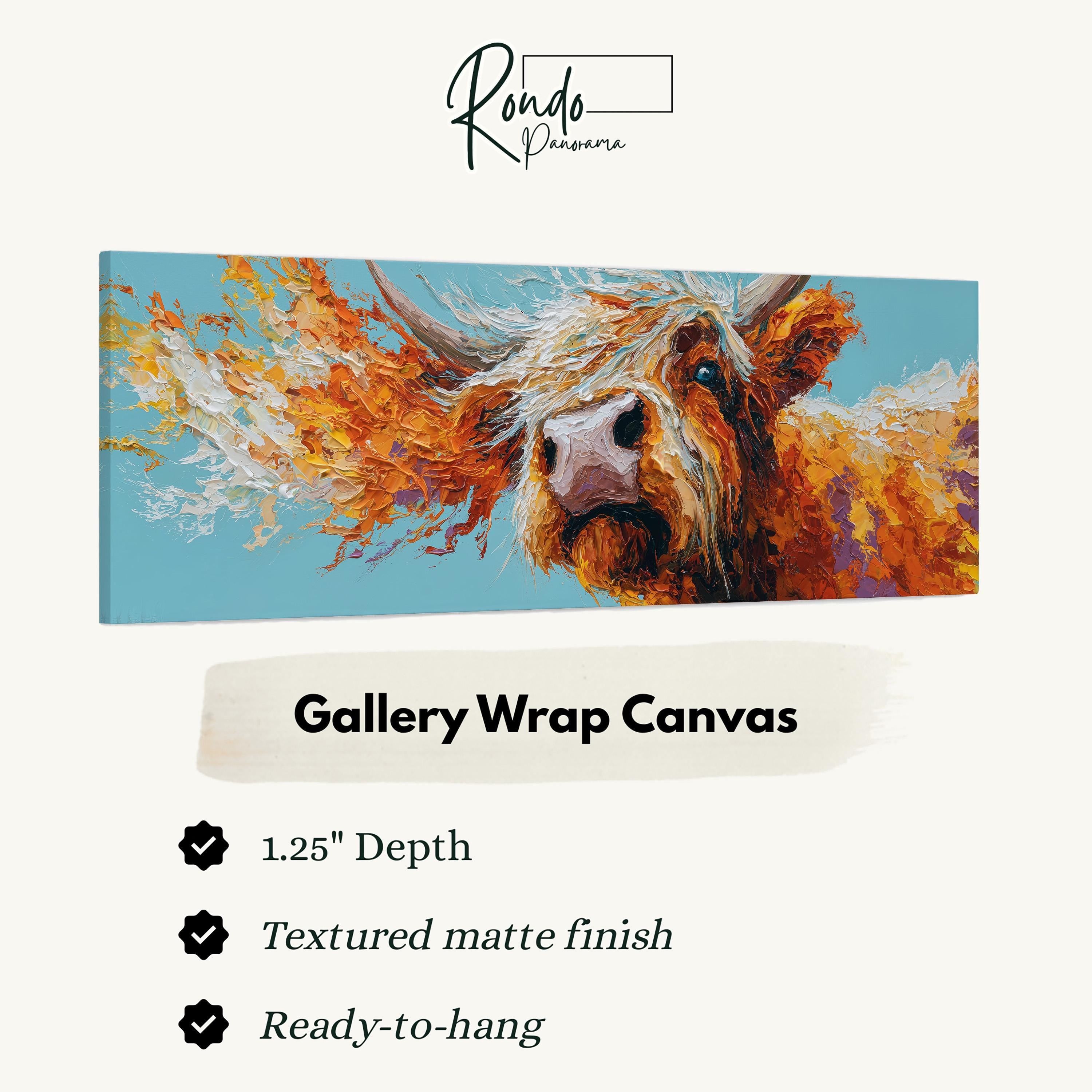 Abstract Highland Cow - Wide Panoramic Canvas Art