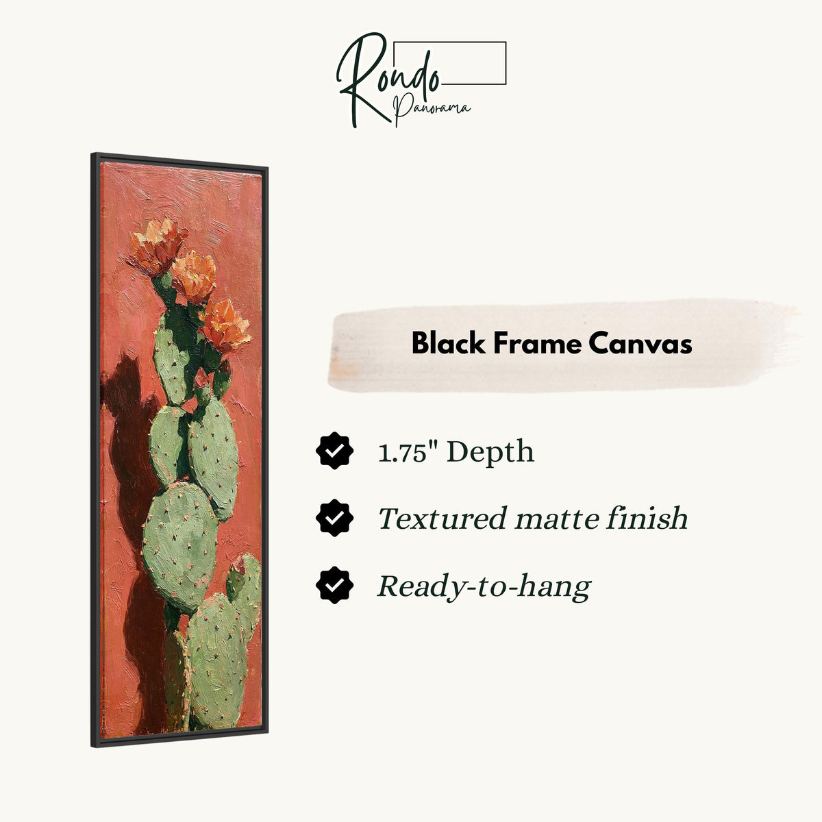 Blooming prickly pear cactus canvas print in a black floating frame
