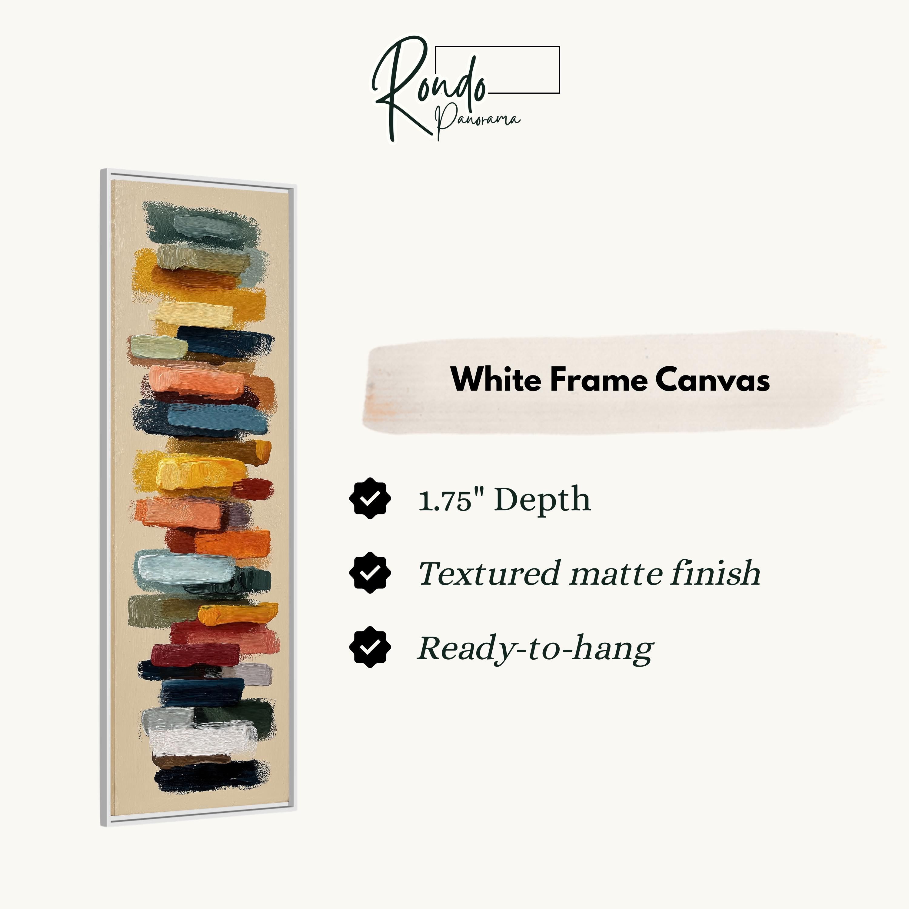 The image is a white frame canvas with a vertical stack of colorful brushstrokes.