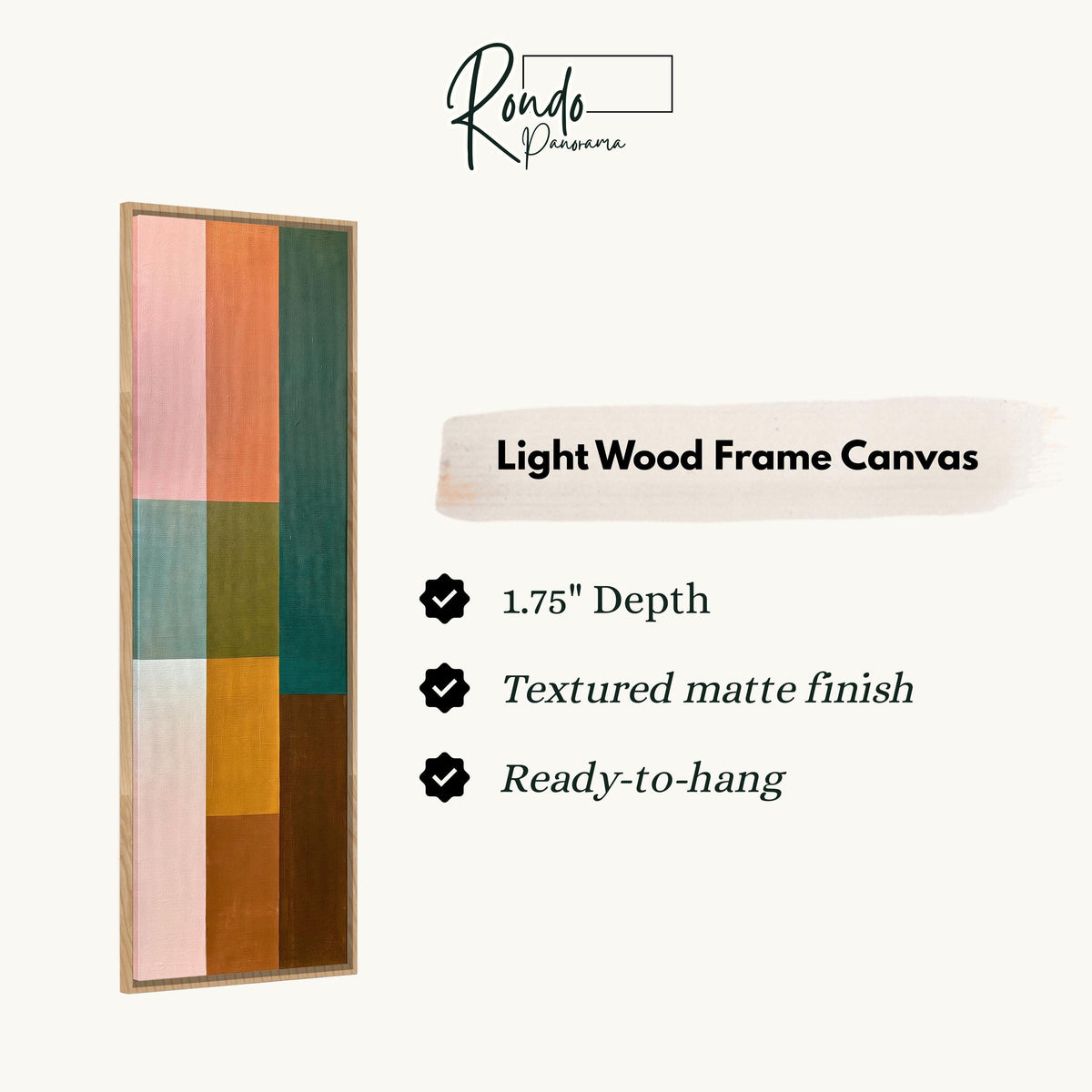 Pastel and earth tone color block grid canvas print in a light wood floating frame