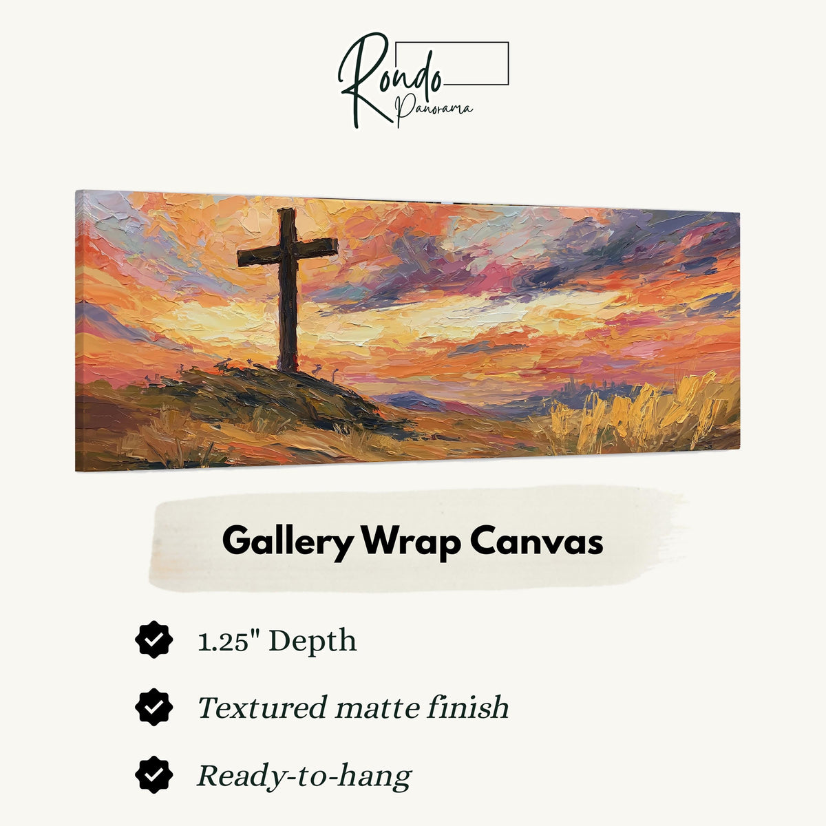 Cross on a hill at sunset gallery wrap canvas with the image wrapped around the edges