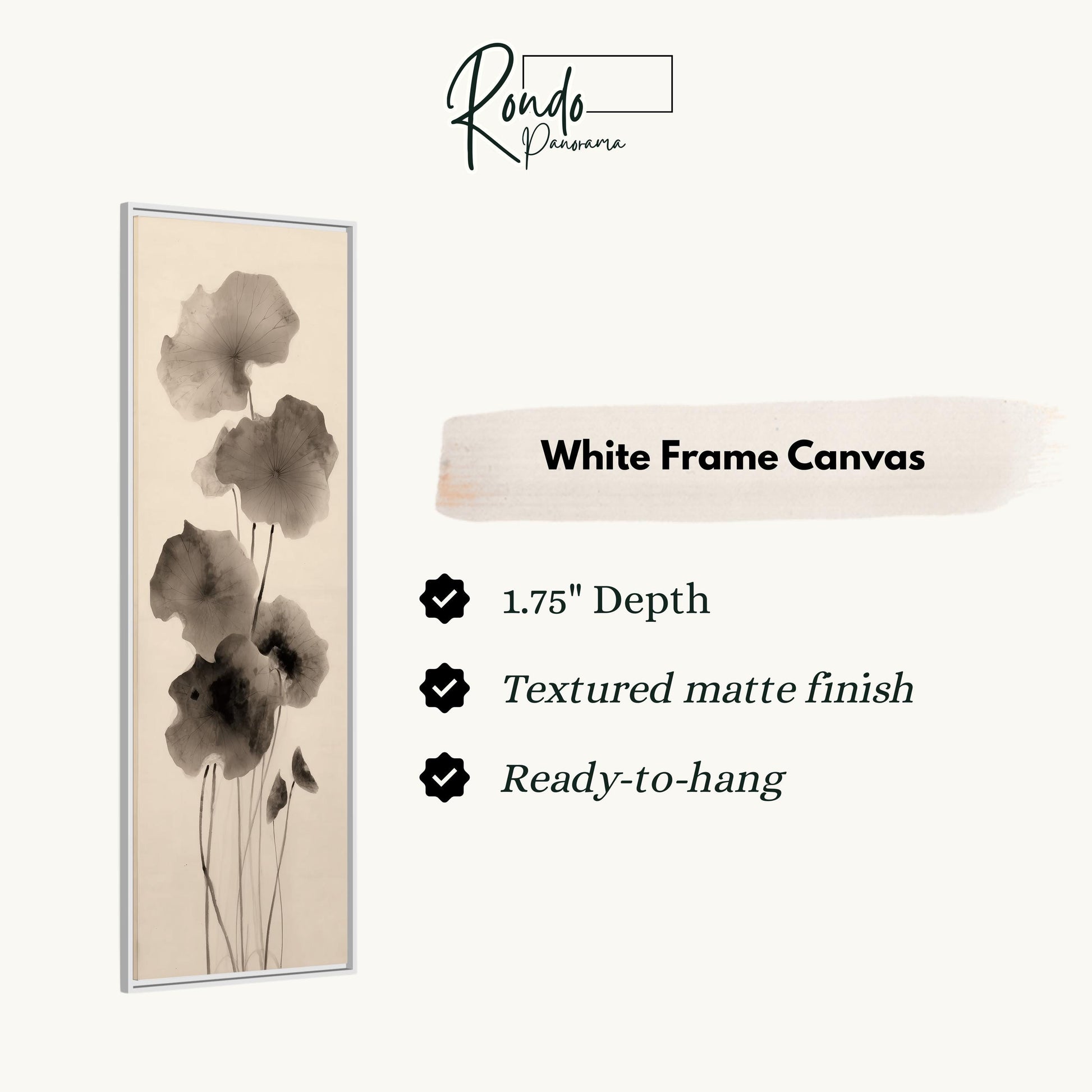 The image is a white frame canvas with a black and white floral design.
