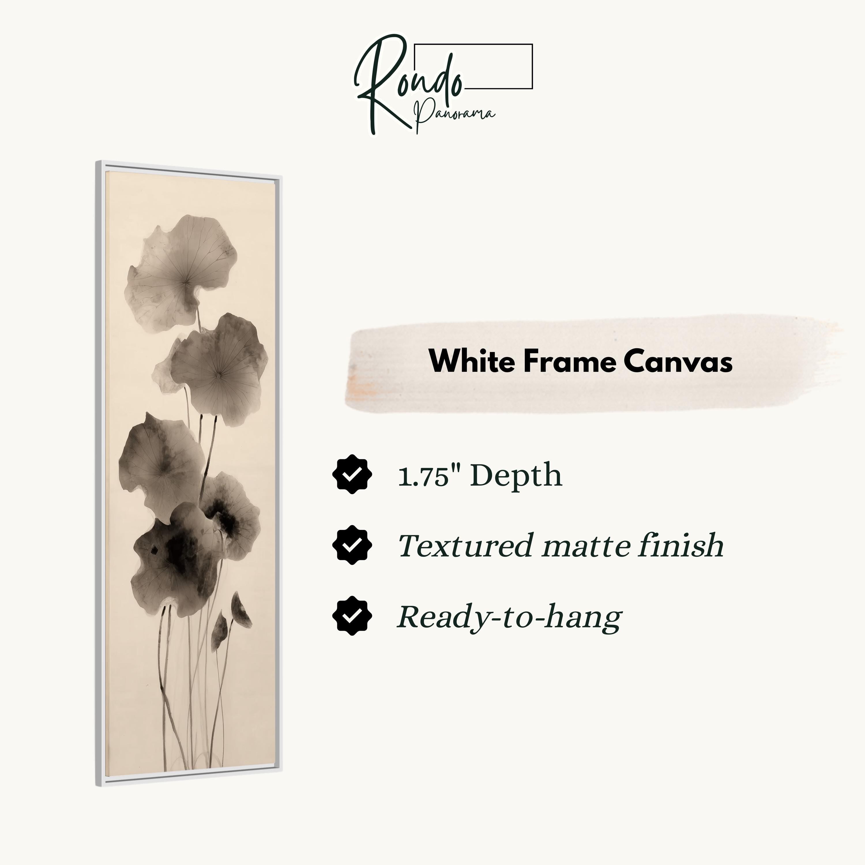 The image is a white frame canvas with a black and white floral design.
