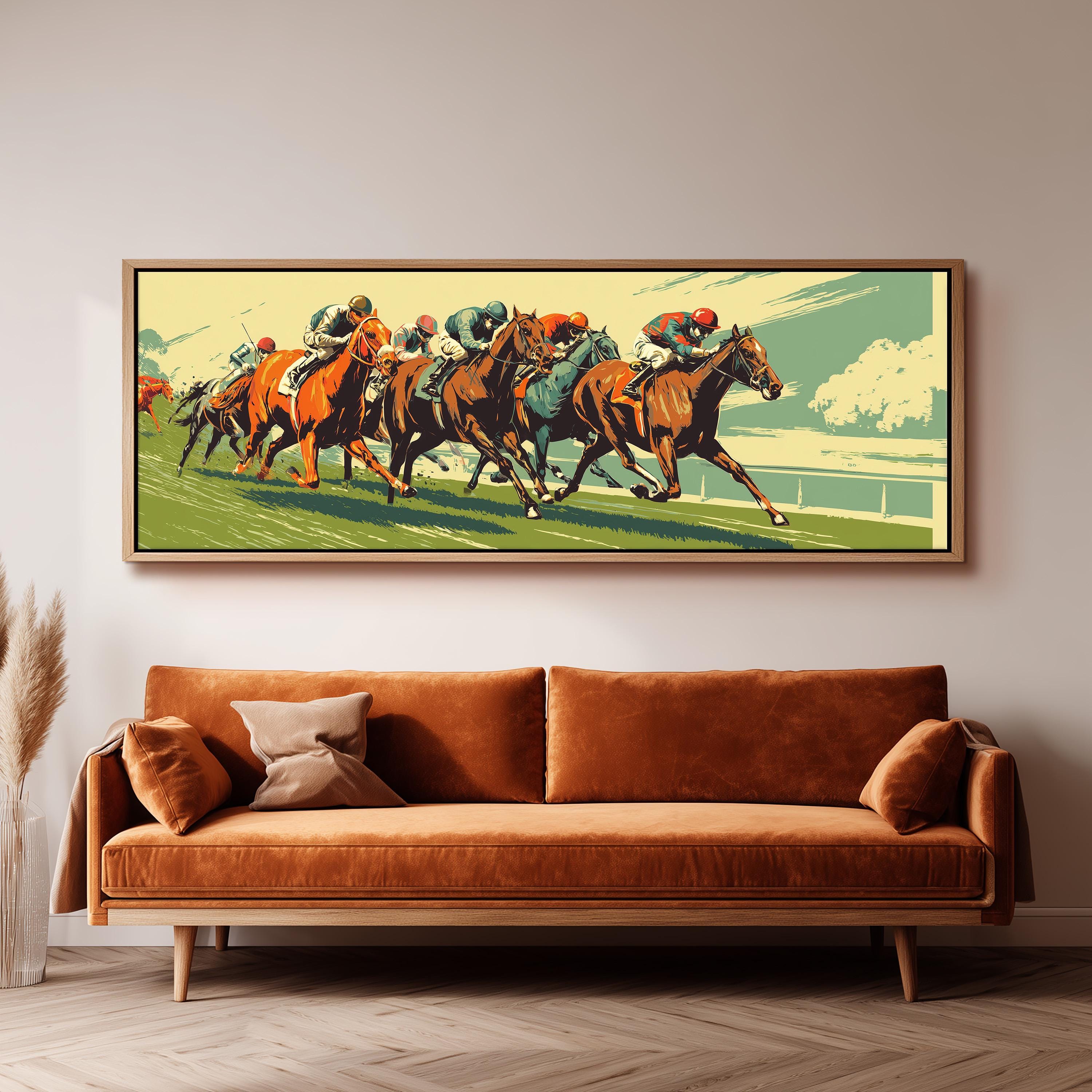 a group of people riding horses, with a focus on the horses and riders in motion.