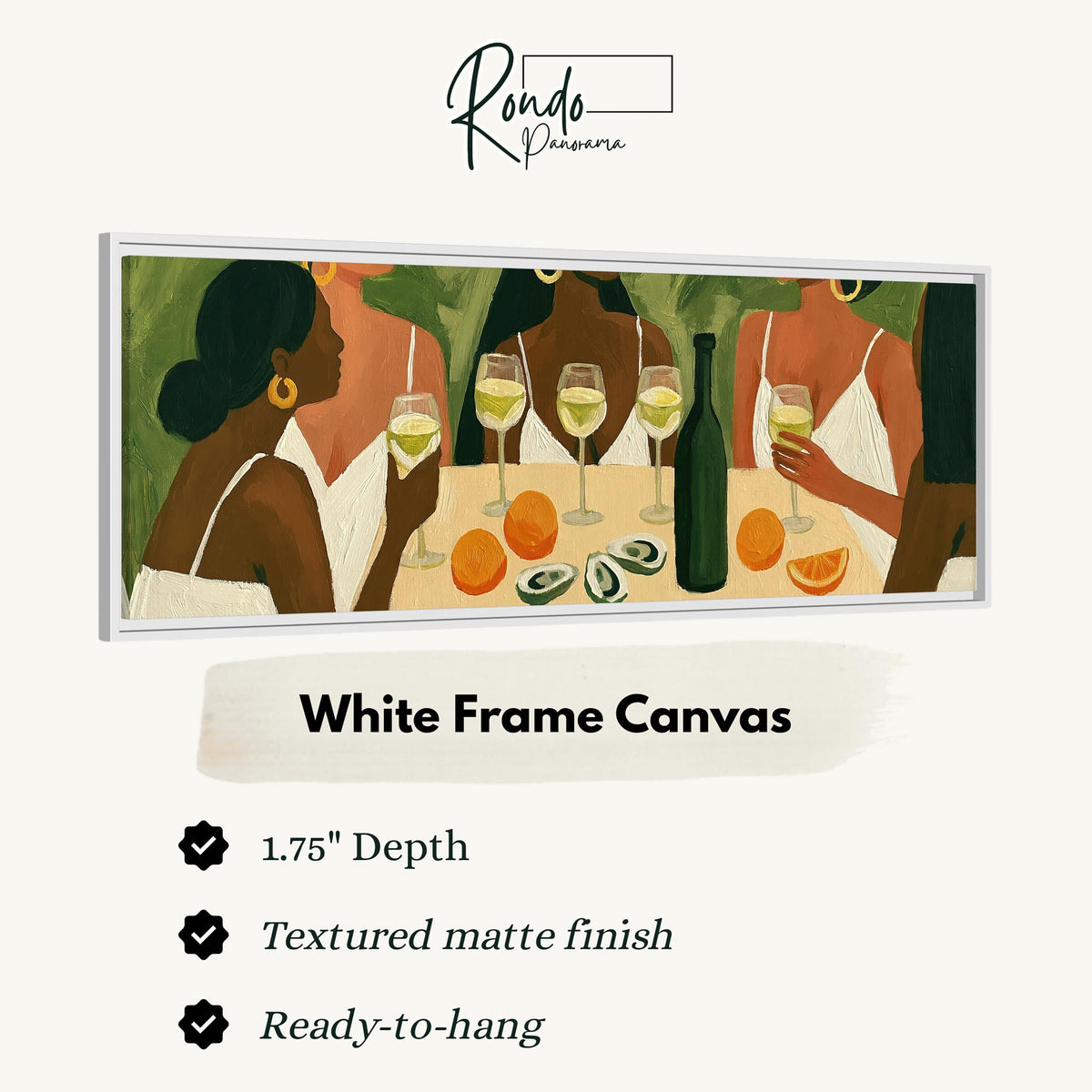 Friends toasting with white wine canvas print in a white floating frame