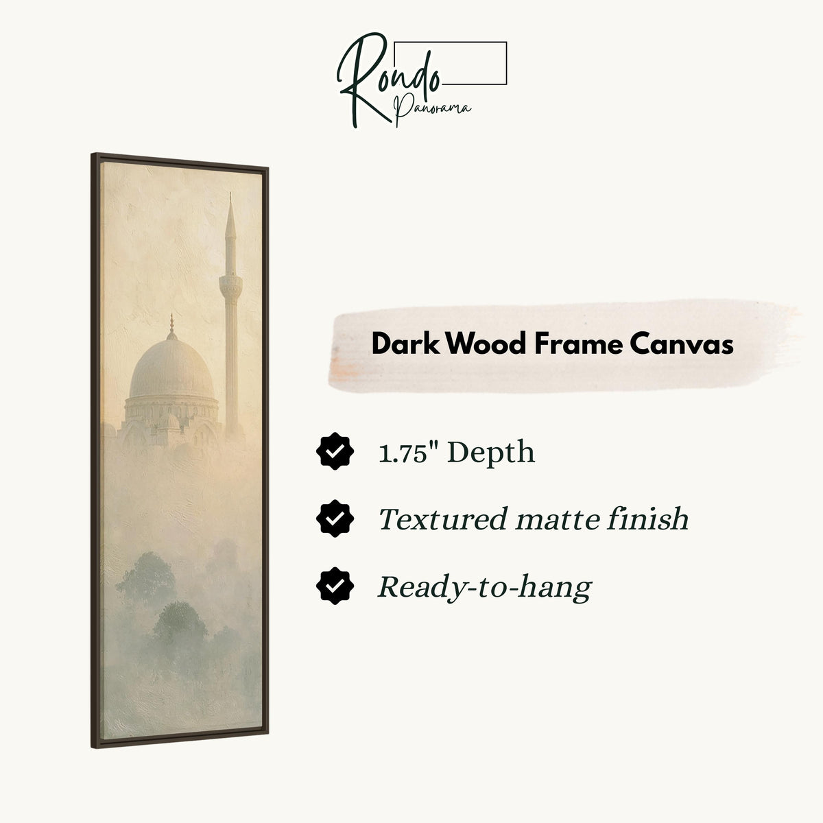Mosque dome and minaret in the mist canvas print in a dark wood floating frame