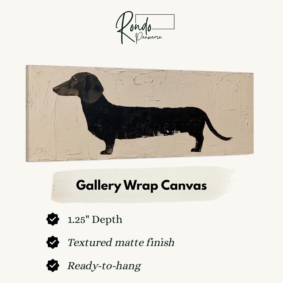 Black dachshund silhouette gallery wrap canvas with the image wrapped around the edges